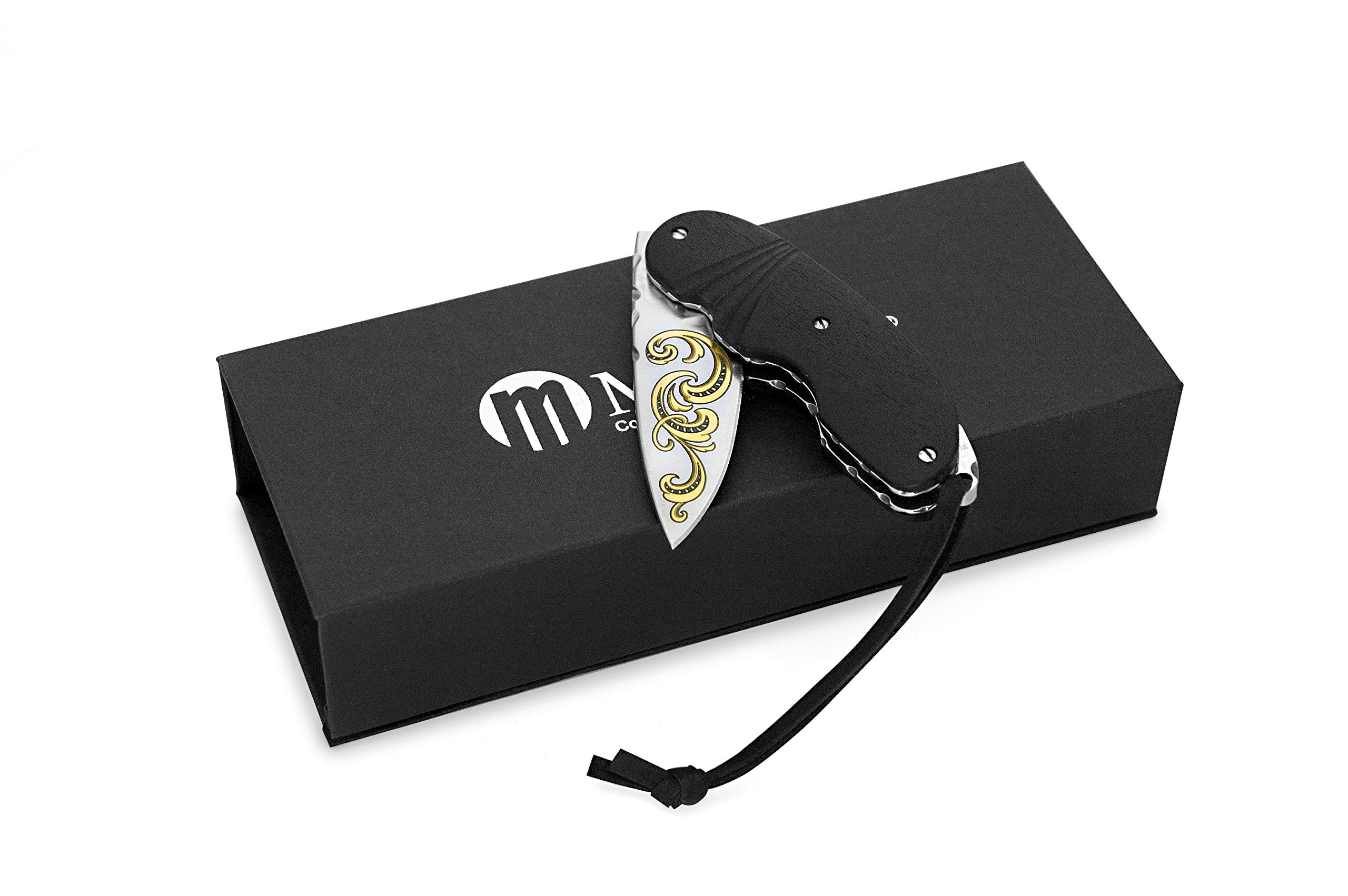 Maserin 387/KT Coltello collezione Manico EBANO,LAMA 60mm INCISA ORO 24KT. Made in Italy