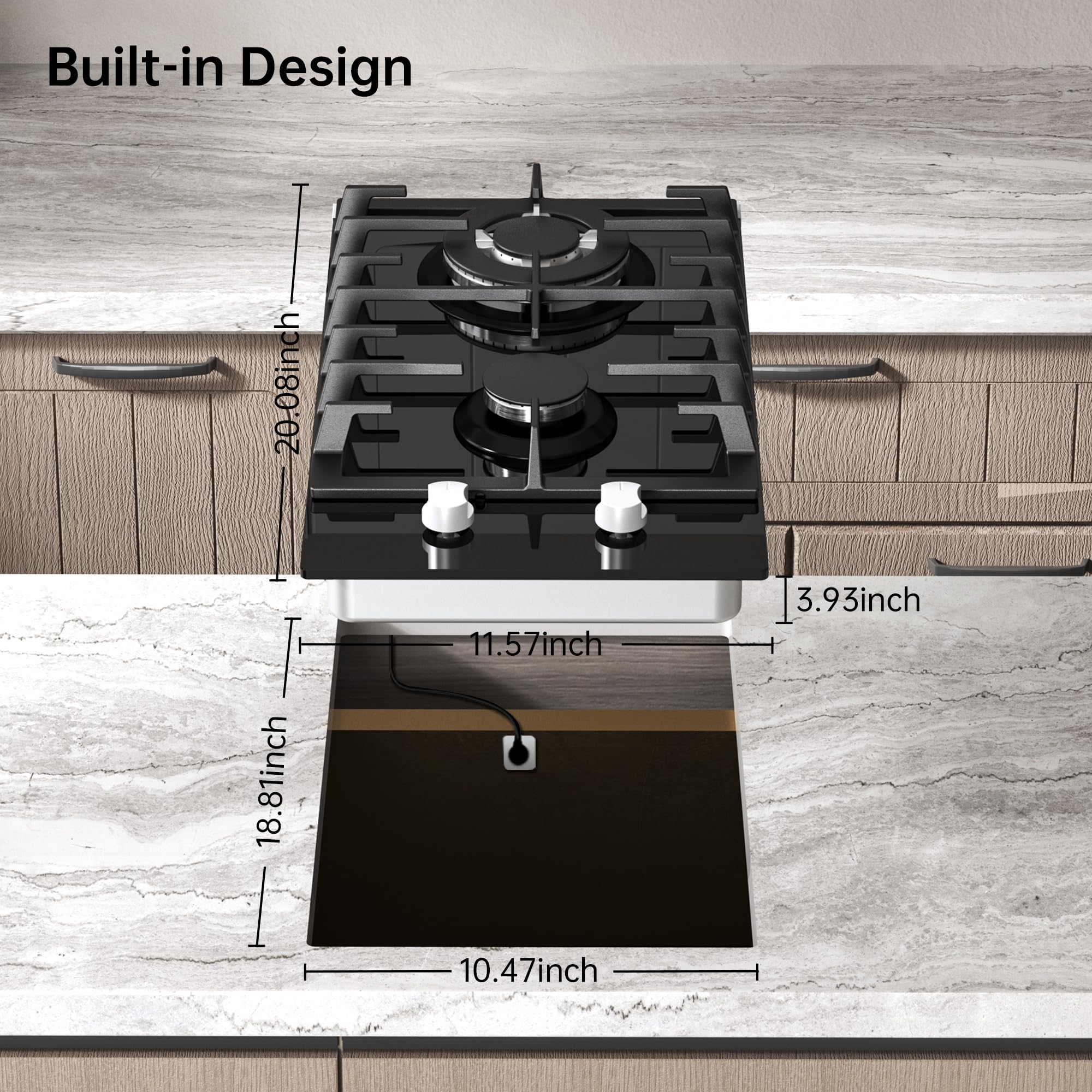 Amzgachfktch Gas Cooktop 2 Burner Propane Cooktop, 12 Inch Gas Stove Top with Thermocouple Protection, LPG/NG Dual Fuel Built-in Tempered Glass Stove for Apartment, Indoor, RV - 5