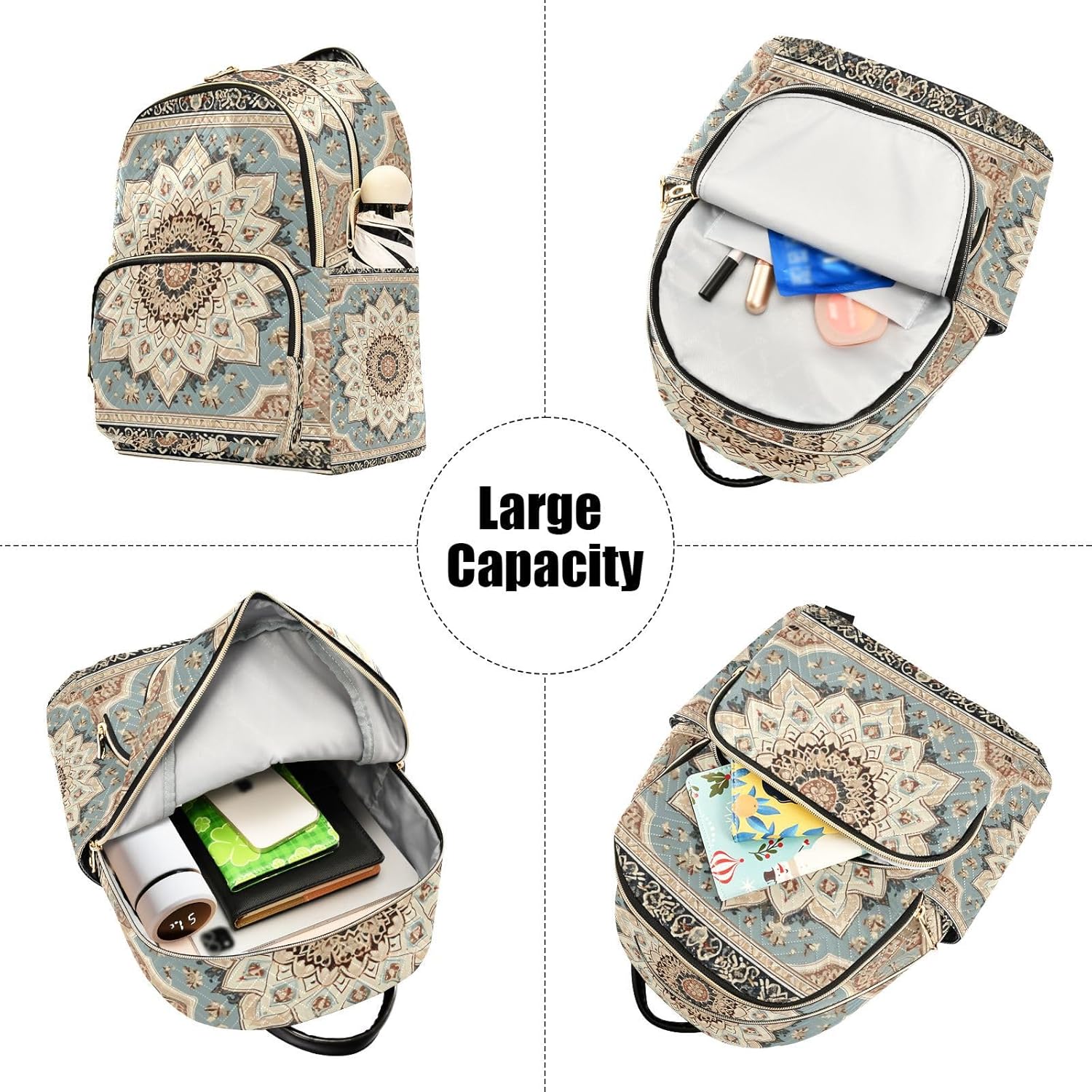 senya Boho Women Fashion Backpack Purse Vintage Indian Mandala Beige Backpack Casual Lightweight Travel Shoulder Bag