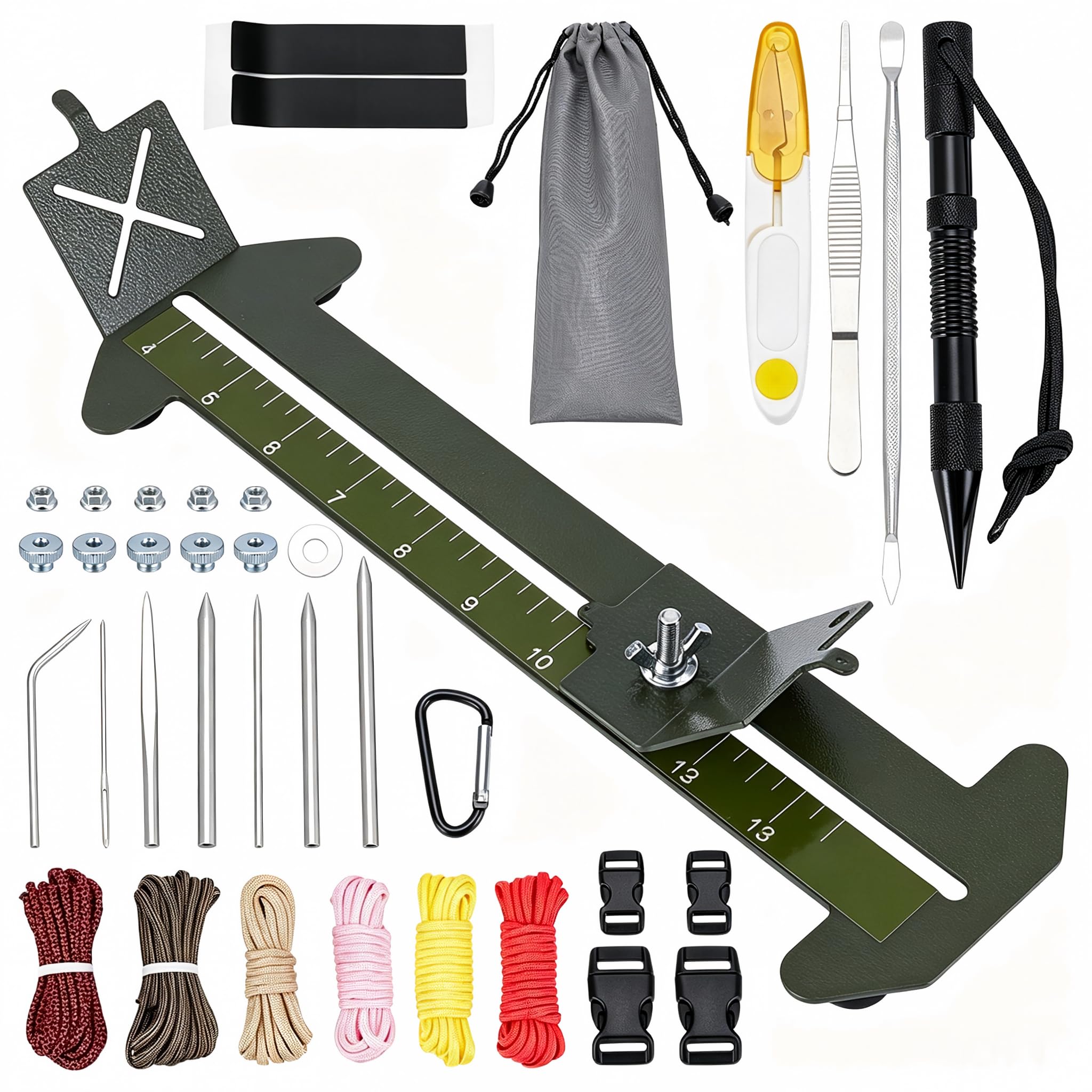 UNICRAFTALE Verstellbares Pracord Armband Jig Kit Verstellbare Länge 4" bis 13" Jig Armband Maker Kit Mit 4 Kordeln Und 2 Schnallen Armeegrüne Armbänder Werkzeug Kits Zum Weben DIY Handwerk