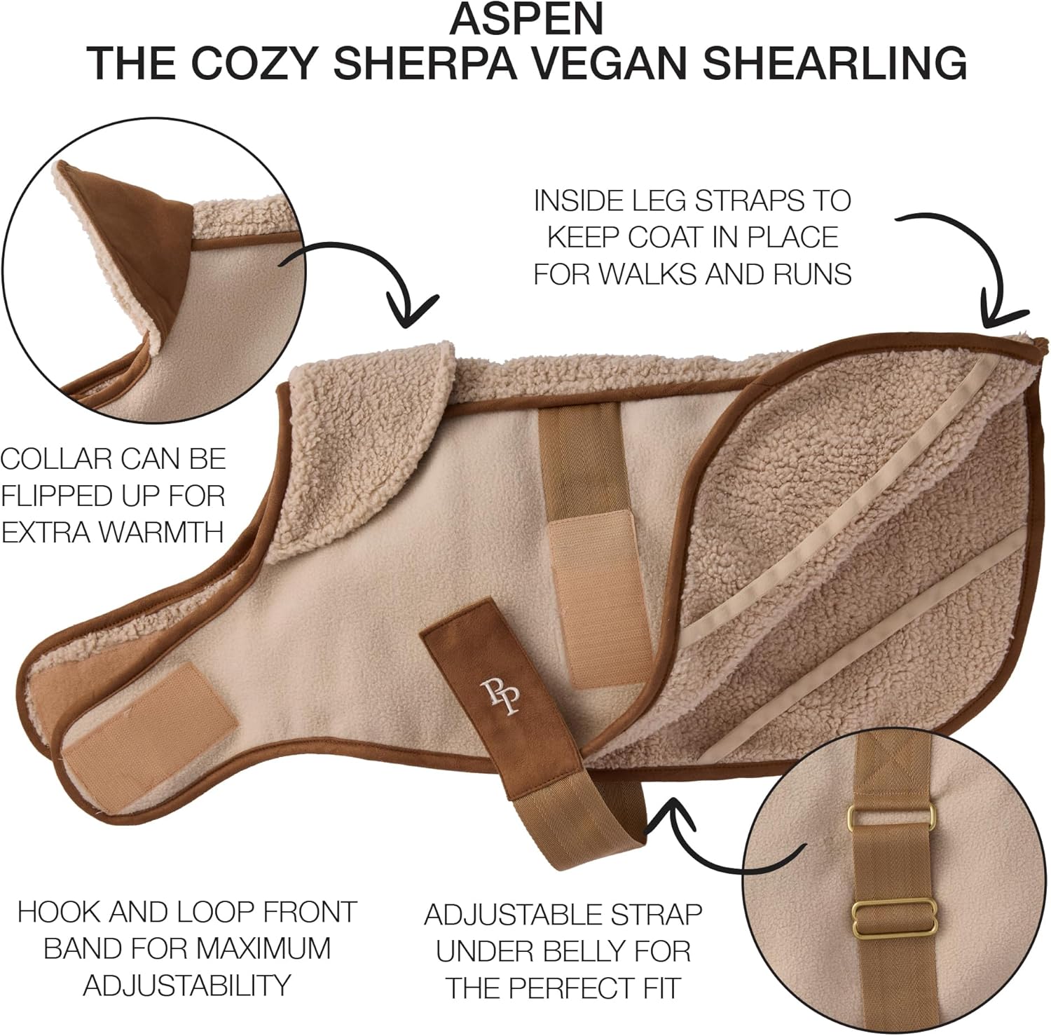 Aspen - The Cozy Sherpa Vegan Shearling Pet Jacket Sweater for Small, Medium and Large Dogs, Camel, X-Small (5-12 lbs)