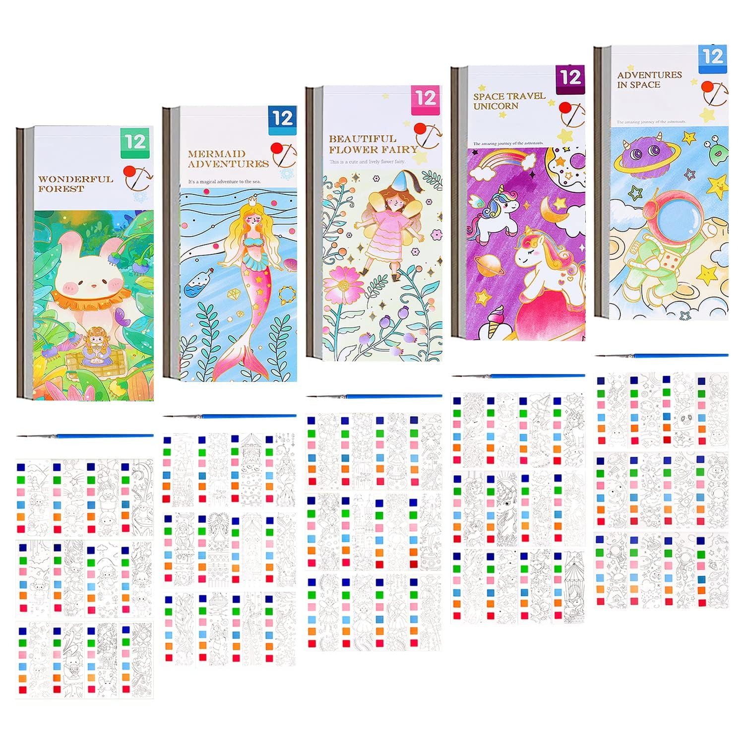 ZFanyun 5 Pack Pocket Watercolor Paint Book Watercolor Painting Book Set Travel Pocket Watercolor Kit Pocket Hand Book Stocking Goodie Bag Stuffer Gifts for Kids