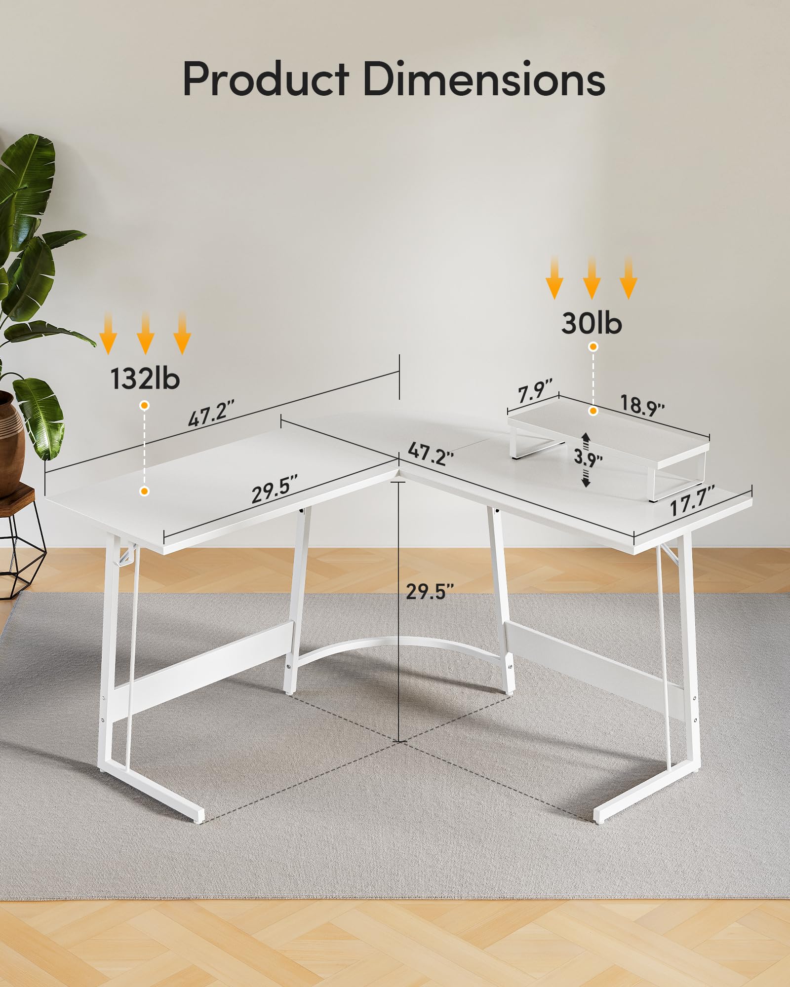 CubiCubi Bureau d'angle en forme de L avec étagères - 150 x 120 cm - Bureau de j