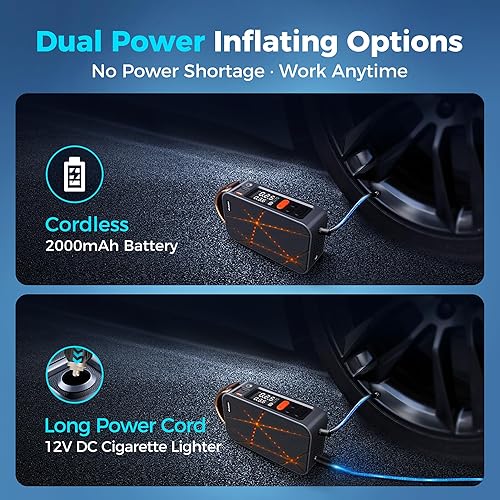 Miniatura 2 de Compresor de aire portátil para inflado de neumáticos, bomba de 150 PSI para inflado rápido de neumáticos, inflador inalámbrico de neumáticos de