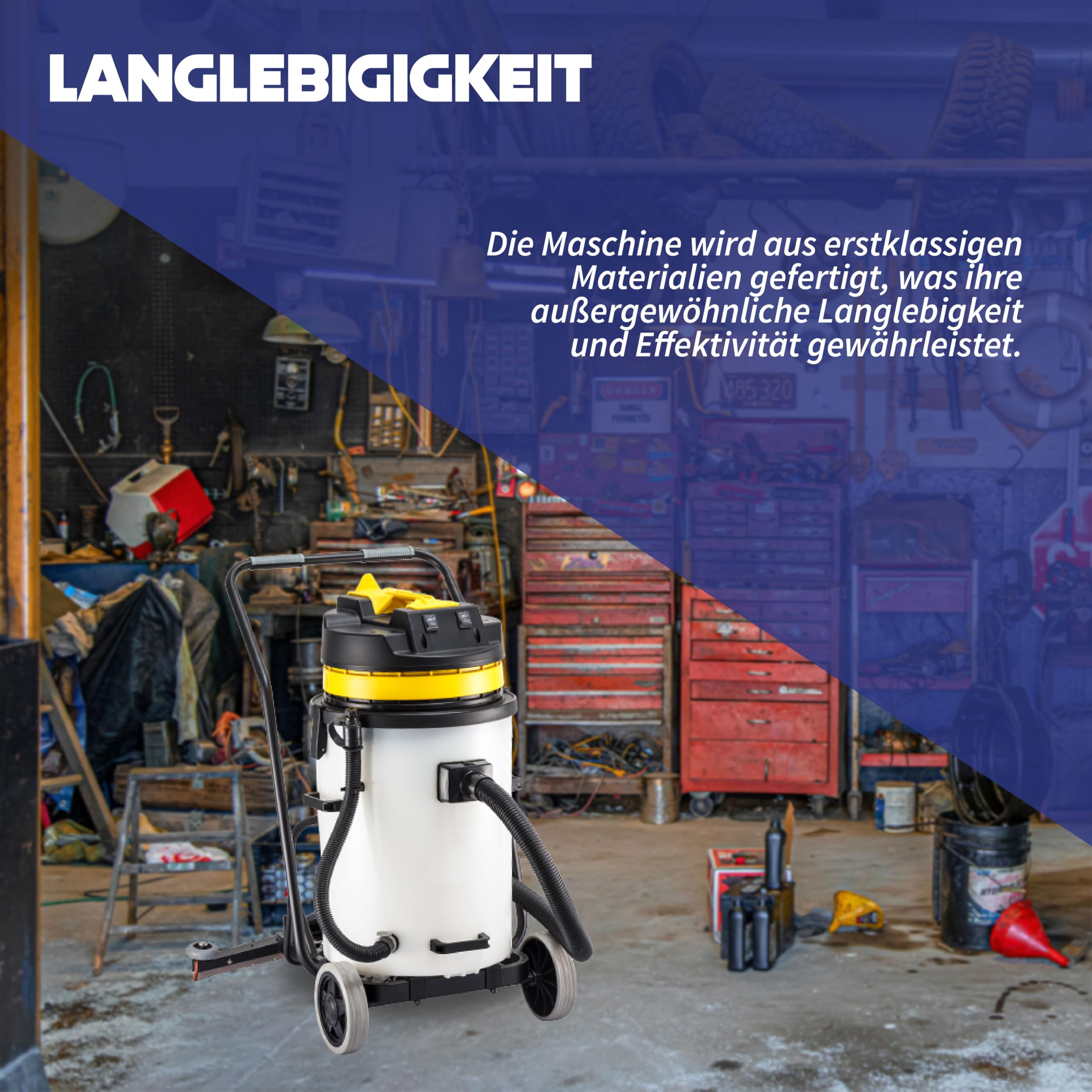 Nass und Trockensauger HL 60SB – Industriesauger, leistungsstarkes Saugsystem mit 2x1000W Motoren, 60L Fassungsvermögen, Schlauch & Wassersaugdüse - Reinigungsmaschine Boden