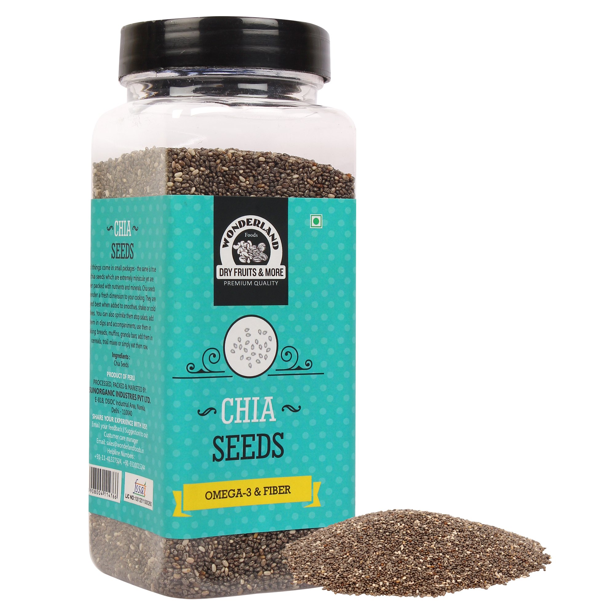Wonderland Foods 200g Roasted Chia Seeds Jar | Seeds for Weight Management | Rich in Calcium, Protein & Fibre | Beat the Heat | 100% Clean Chia Seeds for Eating | Antioxidant Rich Seeds
