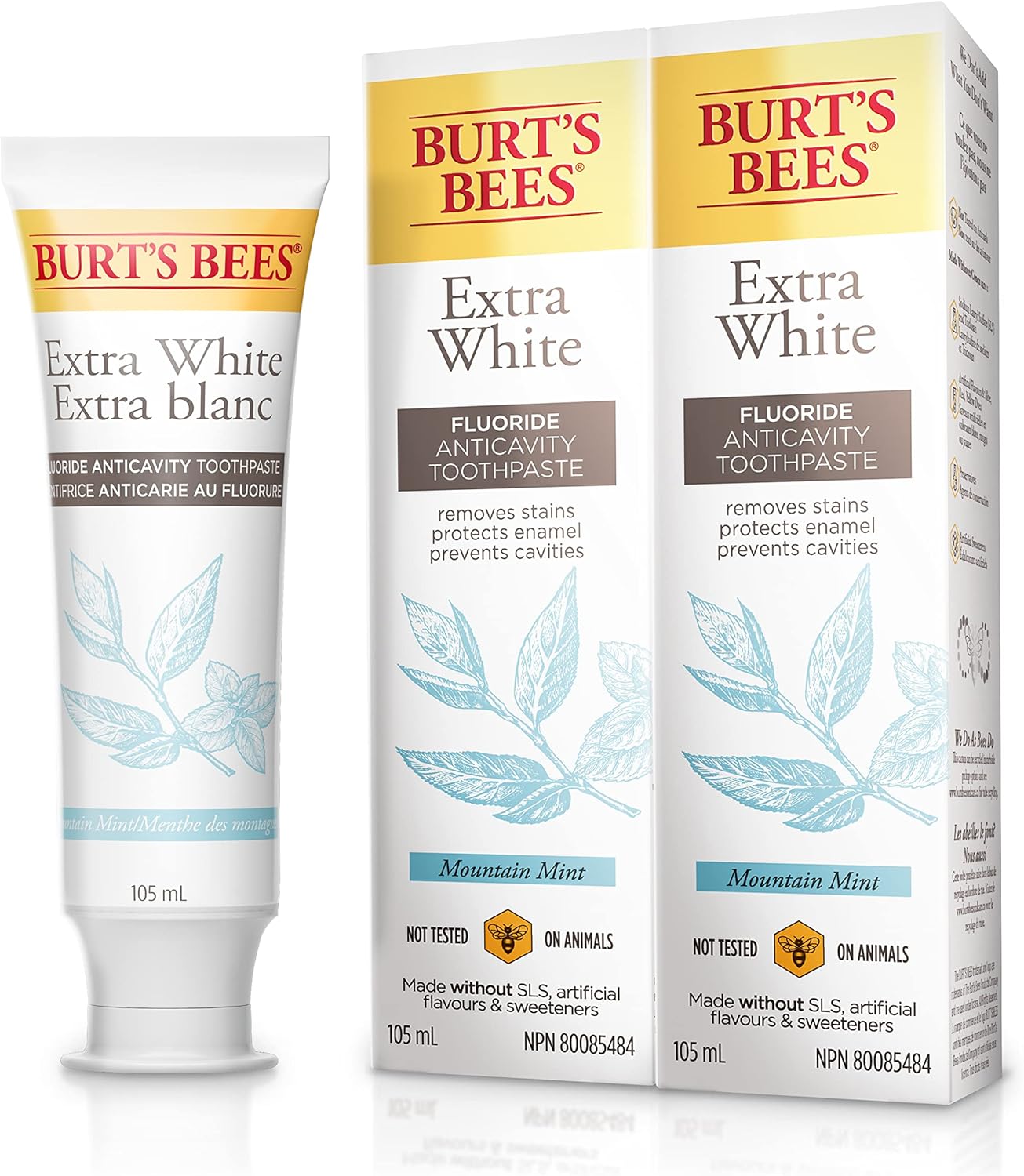 Burt's Bees Toothpaste With Fluoride, Extra White, Mountain Mint, 105ml (Pack of 2) Amazon.ca