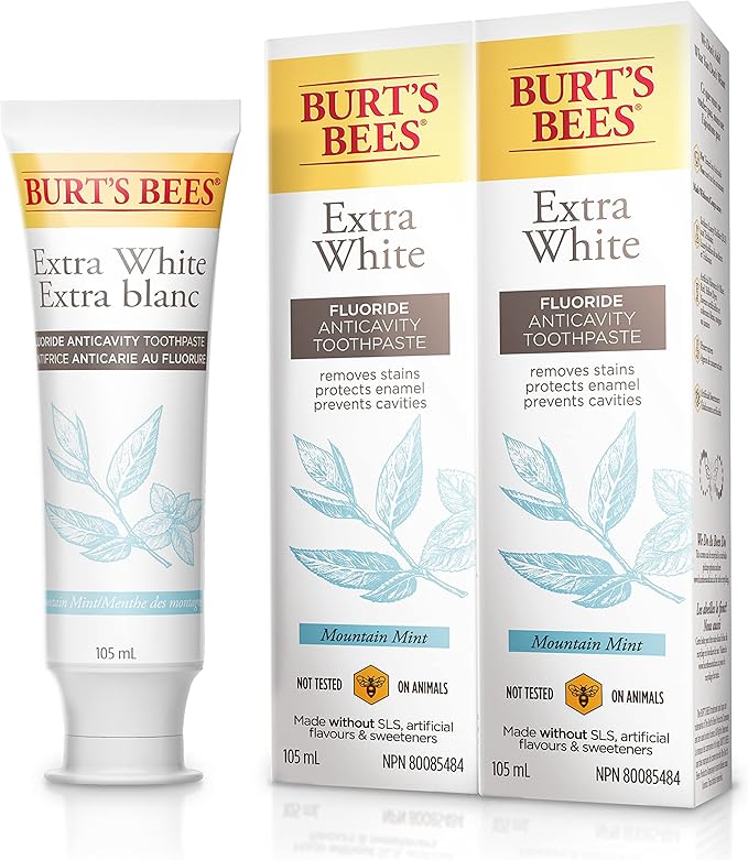 Burt's Bees Toothpaste With Fluoride, Extra White, Mountain Mint, 105ml