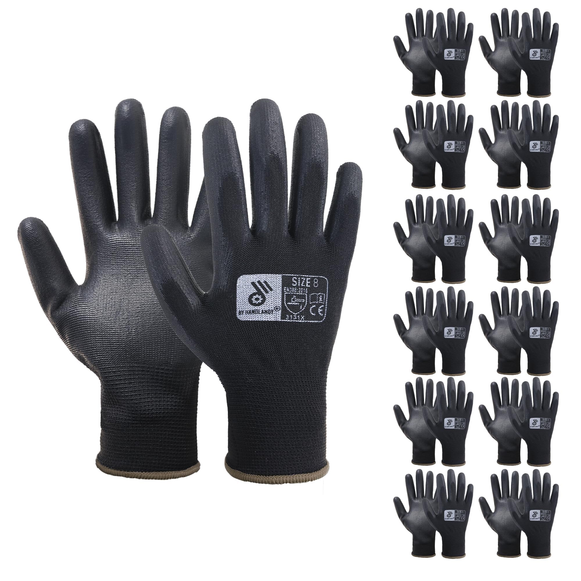 HANDLANDY Safety Work Gloves, PU Coated-12 Pair