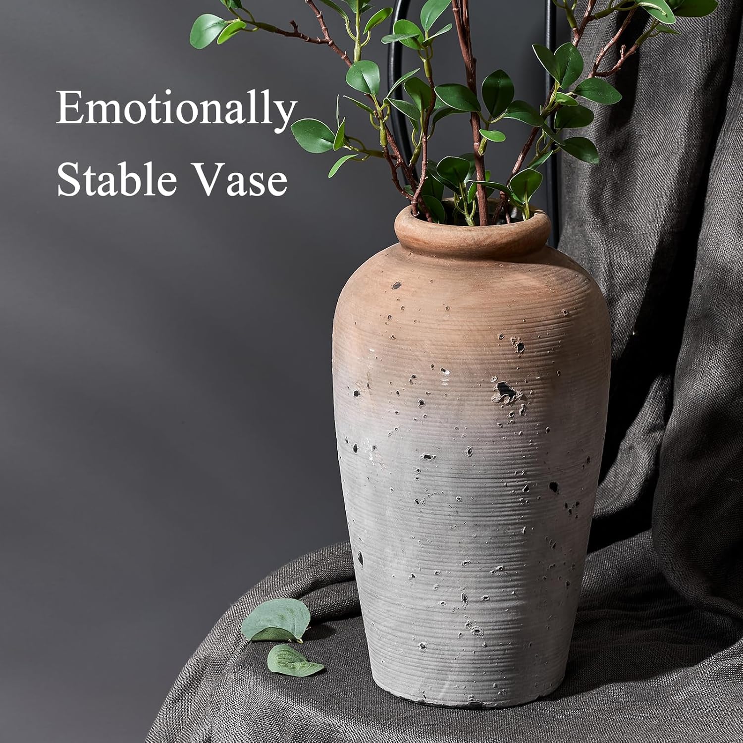 Emotionally Grounded Vase, Vaseking Large Ceramic Rustic Vase, 11 inch Minimalist Decorative Farmhouse Tall Vases for Home Decor, Living Room, Enterway, Table Decoration, Brown - Image 4