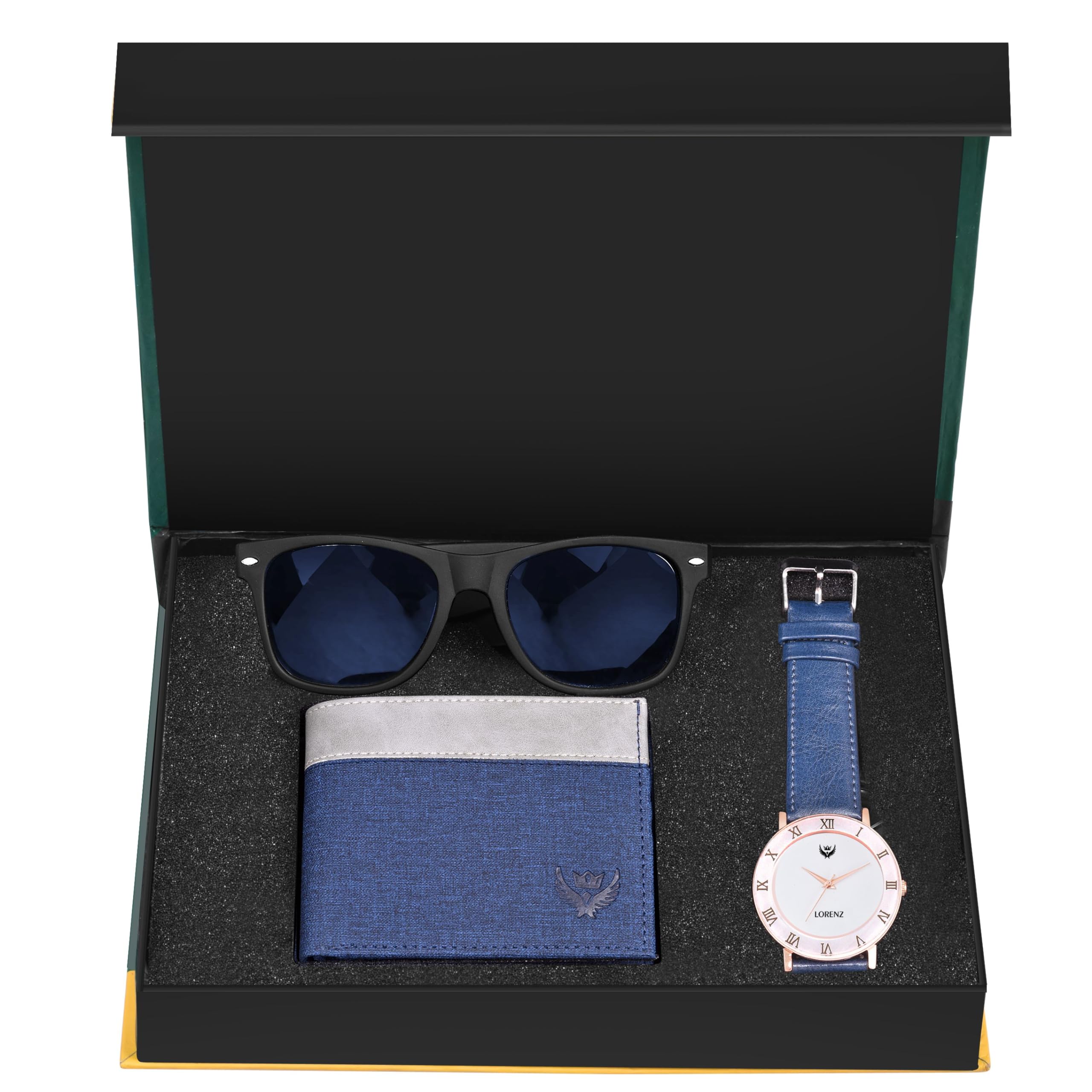 LORENZ Gift Combo Set of Blue Analog Watch, Sunglasses & Hi-Quality Febric Feel PU Wallet for Men | CM-3091SN15-WL-54 (B0B2DTMT1Y) Amazon Price History, Amazon Price Tracker