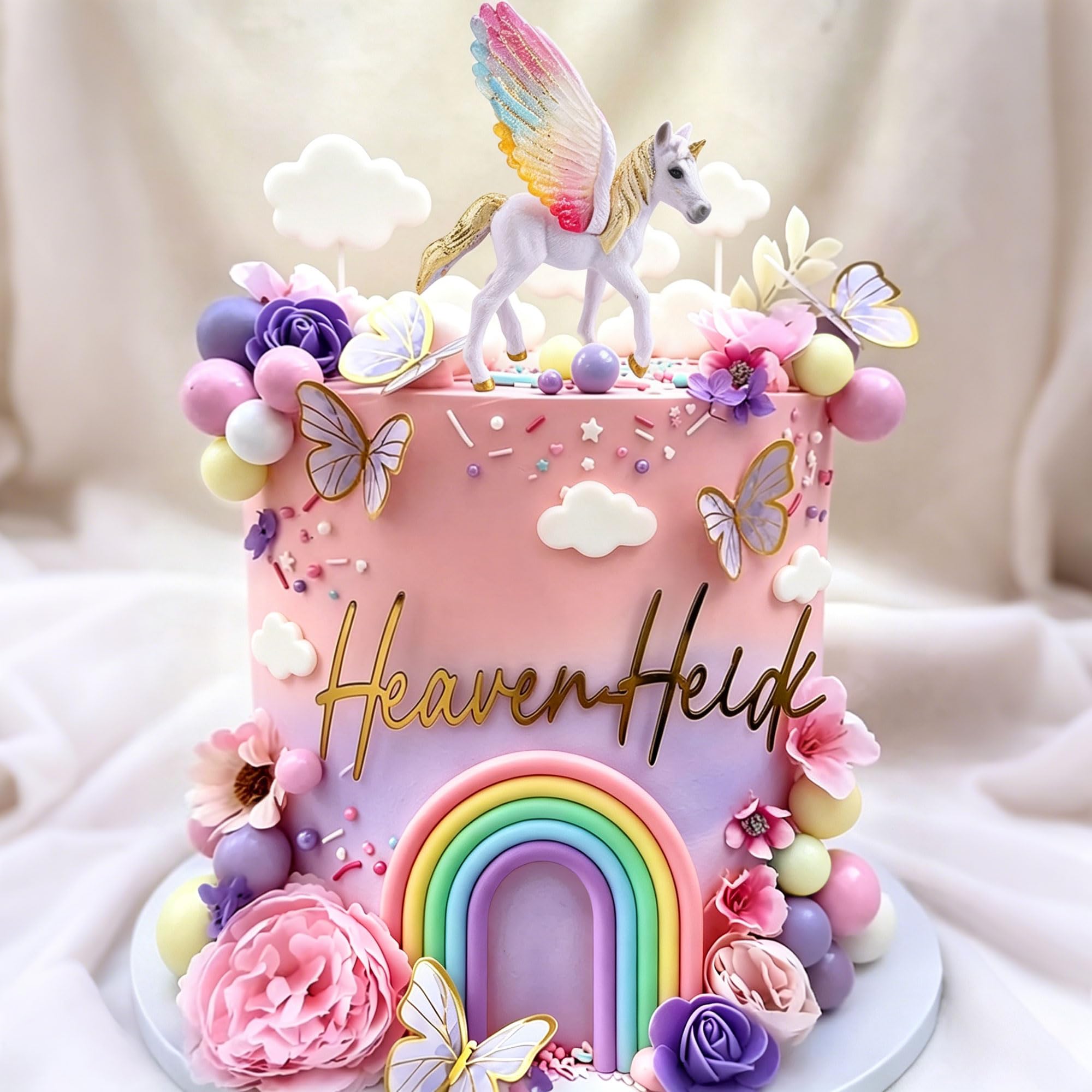 Elegant Unicorn Cake Decoration Pony Birthday Decor Butterfly Cake Topper