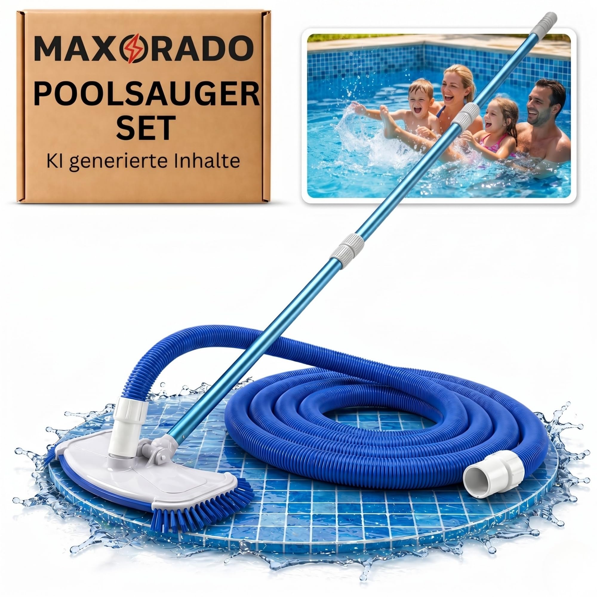 Poolsauger Bodensauger Set mit Düse, Schlauch und 2,4m Teleskopstange | Für Pool und Schwimmbecken, Spa geeignet, Bodenreiniger, Saugbürste