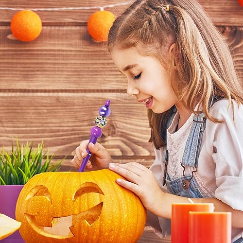 Miniatura 6 de Whaline 16 bolígrafos de cuentas de Halloween, color naranja, negro, morado, verde, con cuentas, bolígrafo de tinta de gel con 100 cuentas de