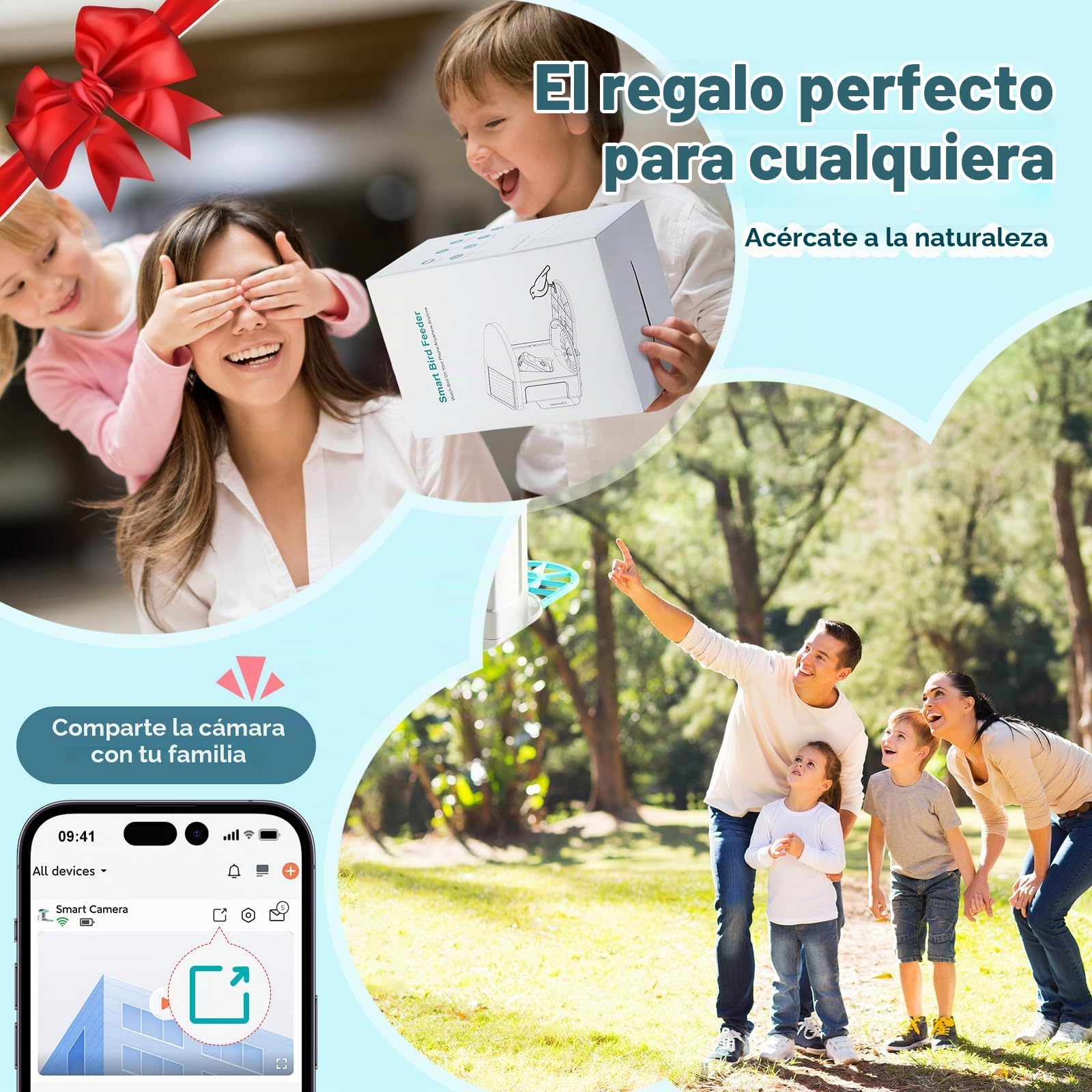 VEVOR Comedero Inteligente para Pájaros con Cámara 2K HD AI Identifica de Aves 2 Paneles Solares Cámara de Observación de Aves con Captura Automática y Notificación Instantánea para Exterior, Azul
