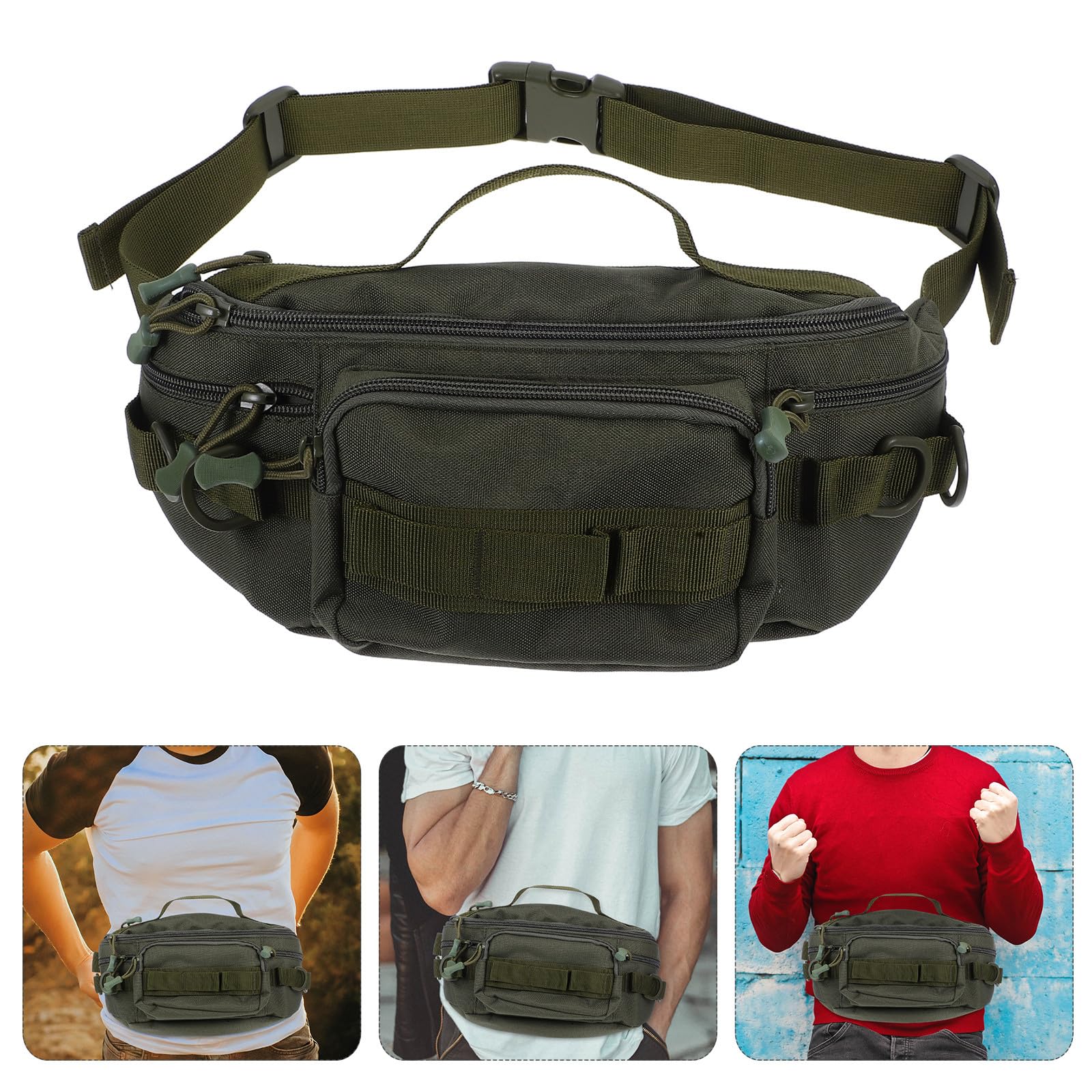 Healeved Riñonera Multifuncional para Hombre Pequeña y Ligera con Bolsillo para Botella de Agua Resistente Poliéster Color Verde Militar Adecuado para Ciclismo Pesca y Senderismo