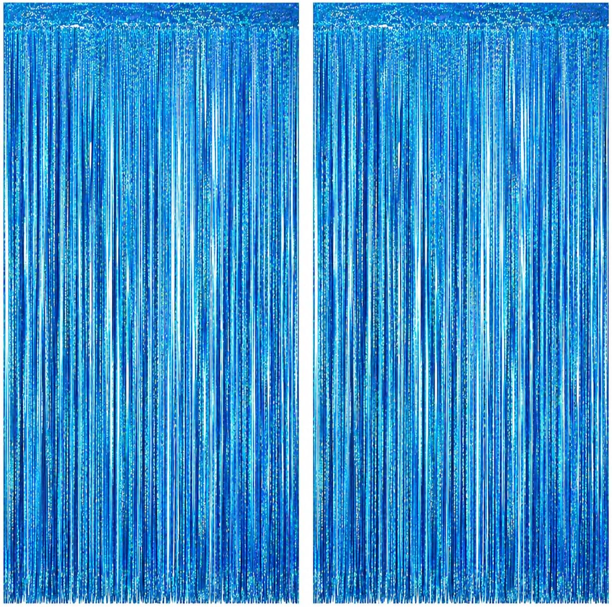 Pack of 2 Tinsel Curtains, Metallic Tinfoil Lead Tinsel, Party Curtain Photo Background, Bright Colourful Photo Booth Accessories, Foil Streamers Decoration for Celebrations, Party, Light Blue
