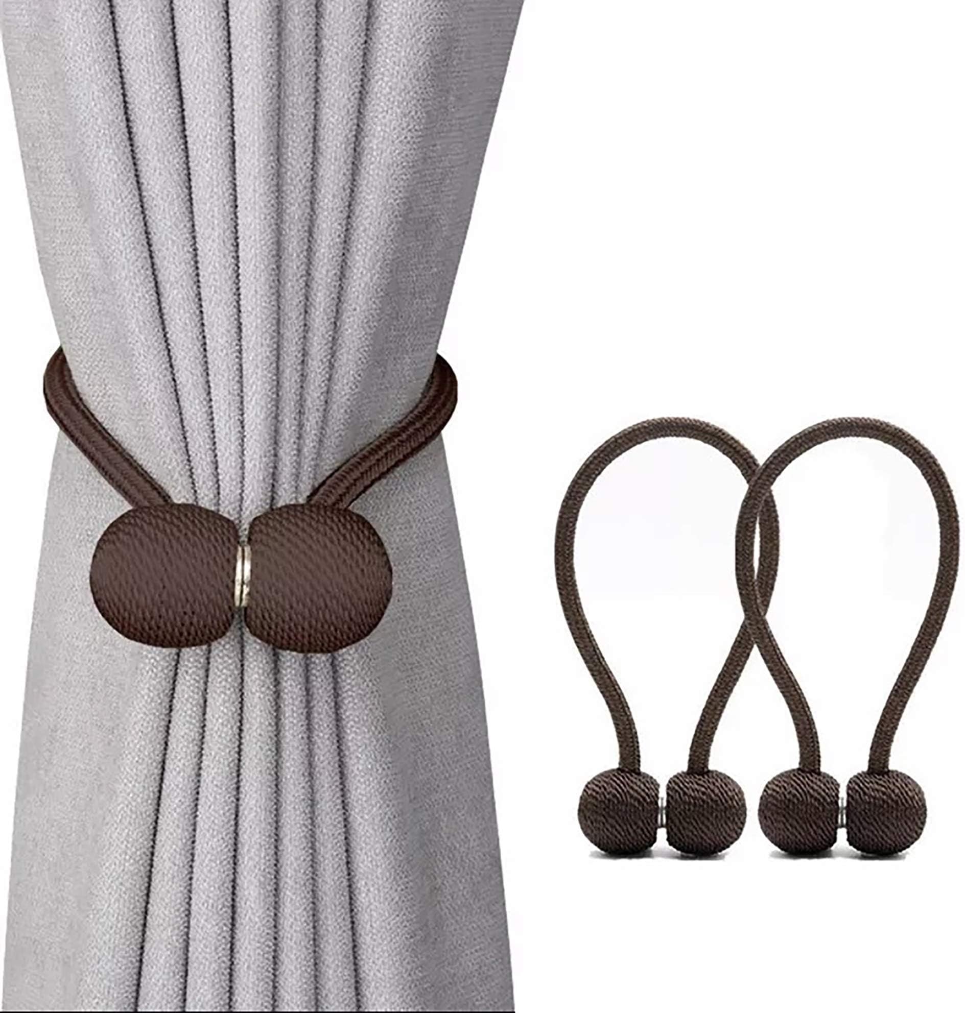 Jacalee Magnetic Curtain Tiebacks Decorative Rope Hold-backs Holder 1 Pair 16 Inches … (Brown)