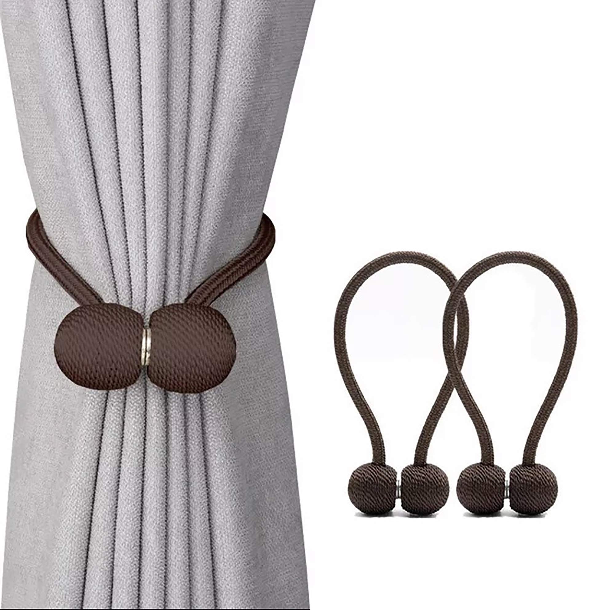 Jacalee Magnetic Curtain Tiebacks Decorative Rope Hold-backs Holder 1 Pair 16 Inches … (Brown)