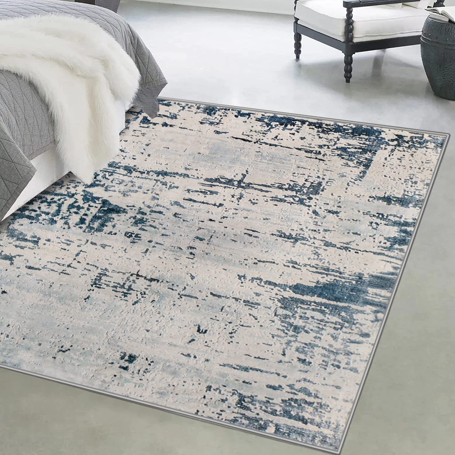 ASIinnsy Tappeto Astratto Tappeto Grigio Blu Tappeti Moderni Soggiorno Antiscivolo Morbido Tappeto Salotto Pelo Corto Tappeti Grandi per Soggiorno Camera da Letto (120 x 160 cm, Blu Astratto)