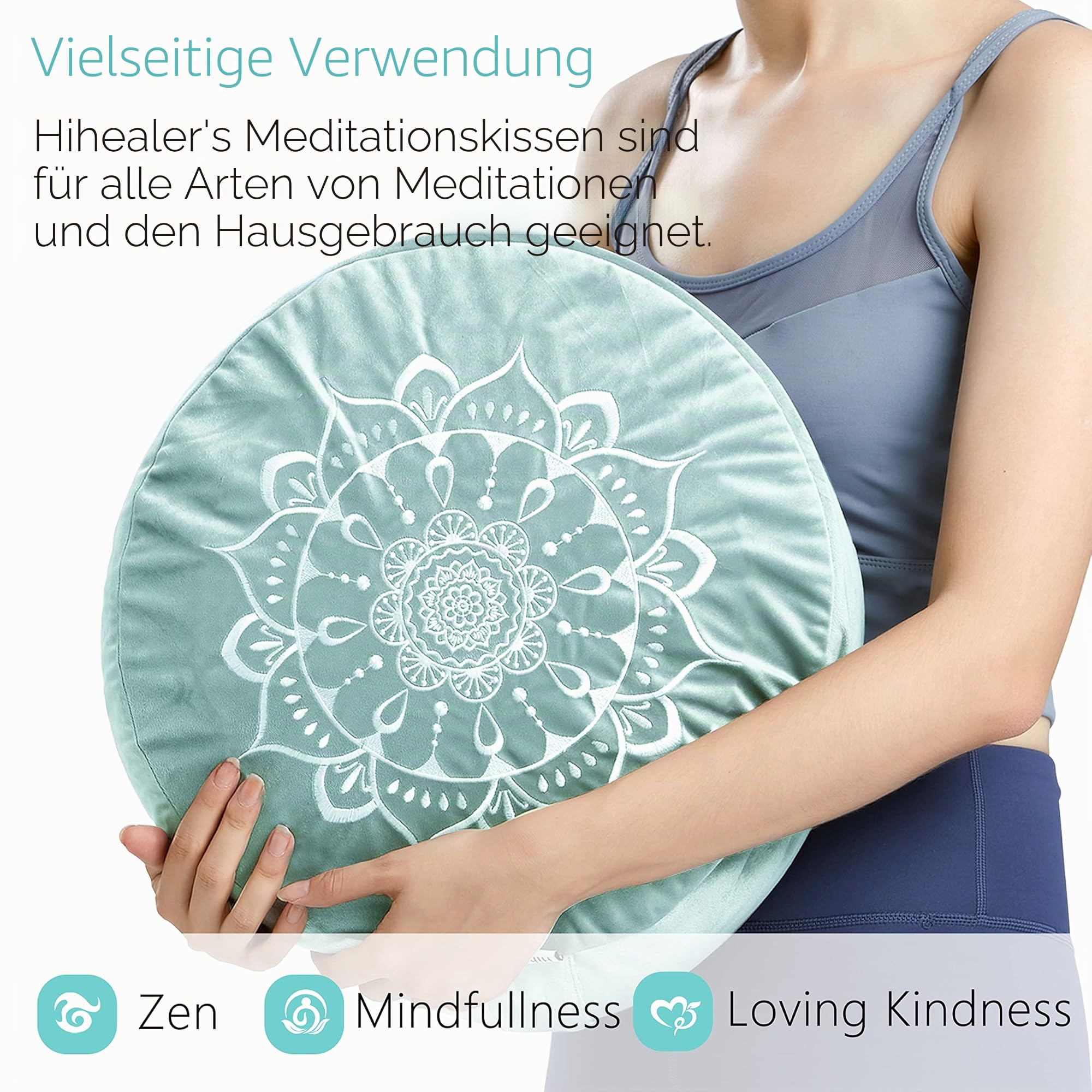 Hihealer Meditationskissen mit Zusätzlichem Samtbezug – Großes Traditionelles Tibetisches Meditationskissen, Yoga Bodenpolster, Zafu gefüllt mit Buchweizenschalen, Frauen
