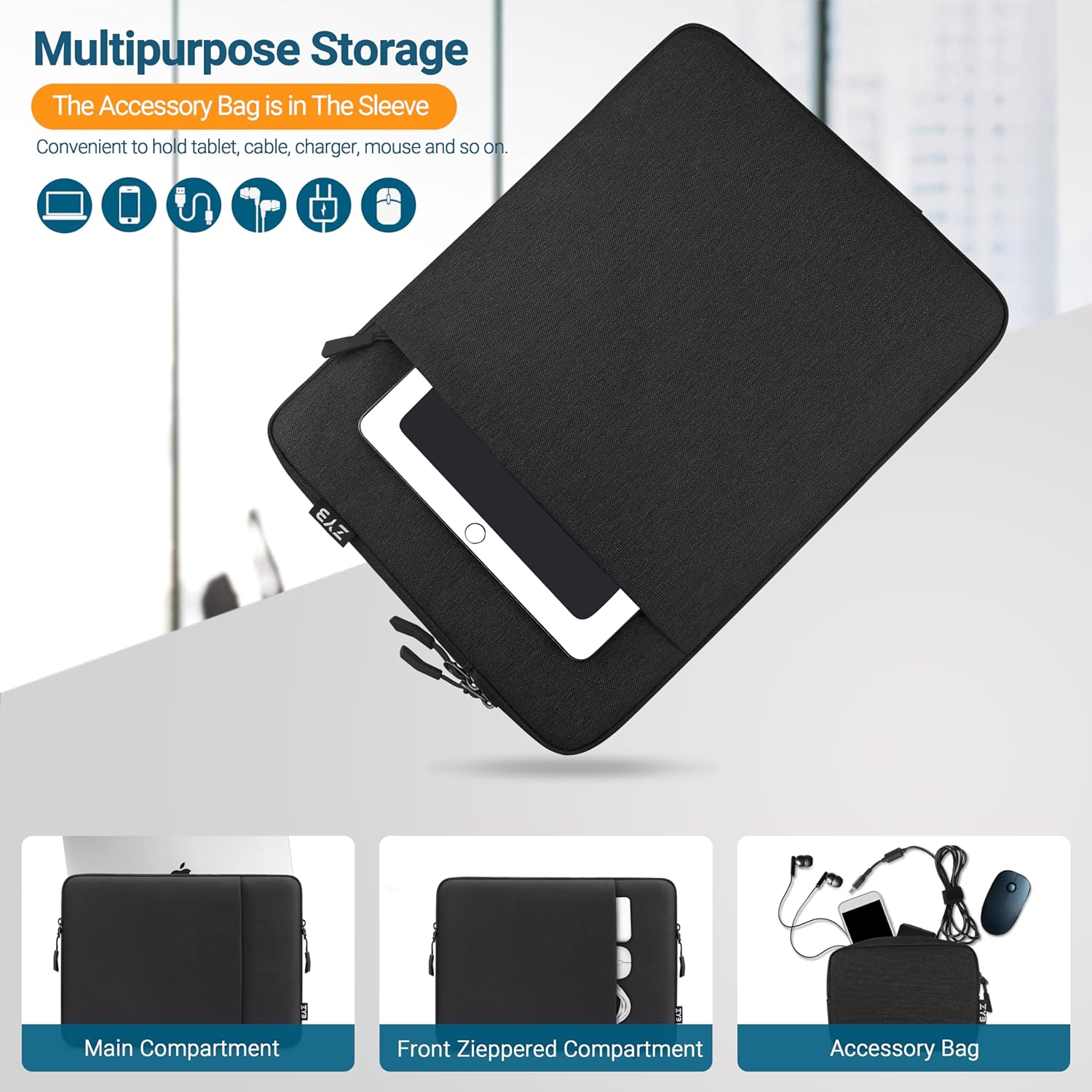 ZYB Laptop Sleeve 13,3 Inch,Waterproof Sleeve Case for MacBook Air 13 13.6 Inch M4 M3 M2 M1 2025 2024 2023 2022-2017,2012-2025 MacBook Pro 14/13 Inch Case M4 M3 M2 M1,13,3 Inch... - Image 5