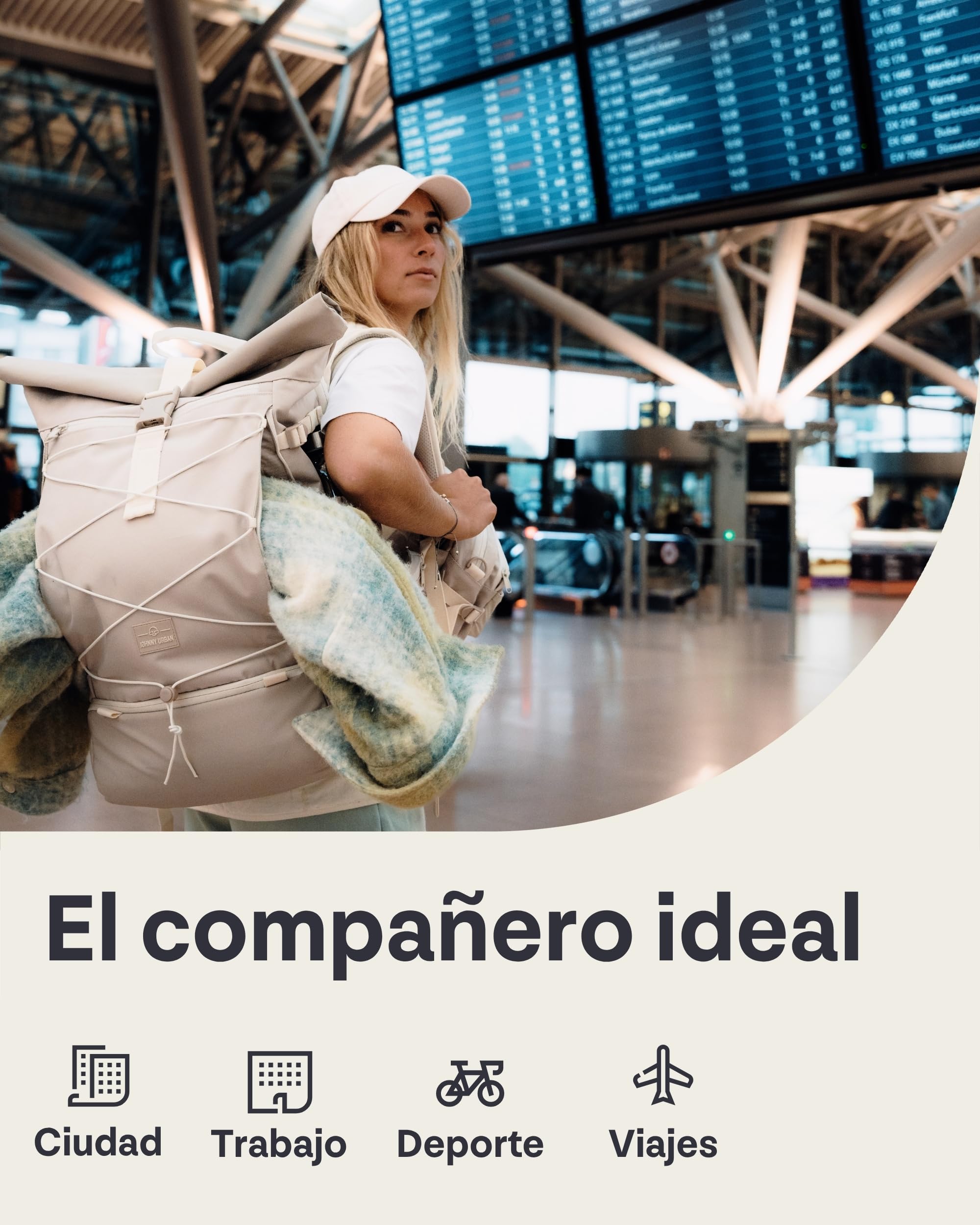 Johnny Urban Mochila de Viaje Mujeres y Hombres - Allen Travel L - 37L Rolltop Backpack Large - Bolsa Ideal para Viajes Senderismo Excursiones - Repelente al Agua