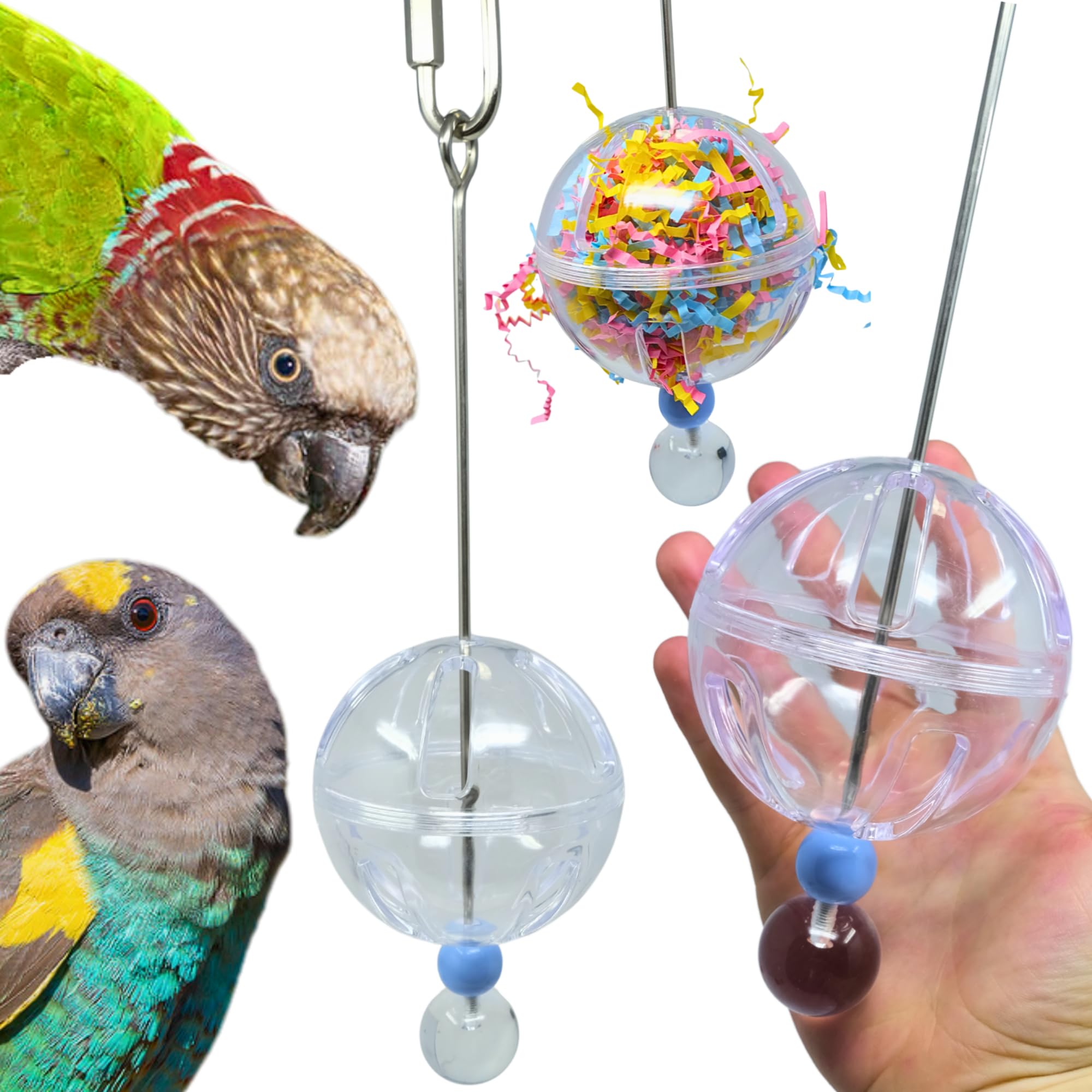 Bonka Bird Toys 2233 Ball Working Lunch Skewer 12" x 3" Acrylic Stainless Steel Foraging Toy for Small to Large Birds Enrichment and Feeding Treat Dispenser