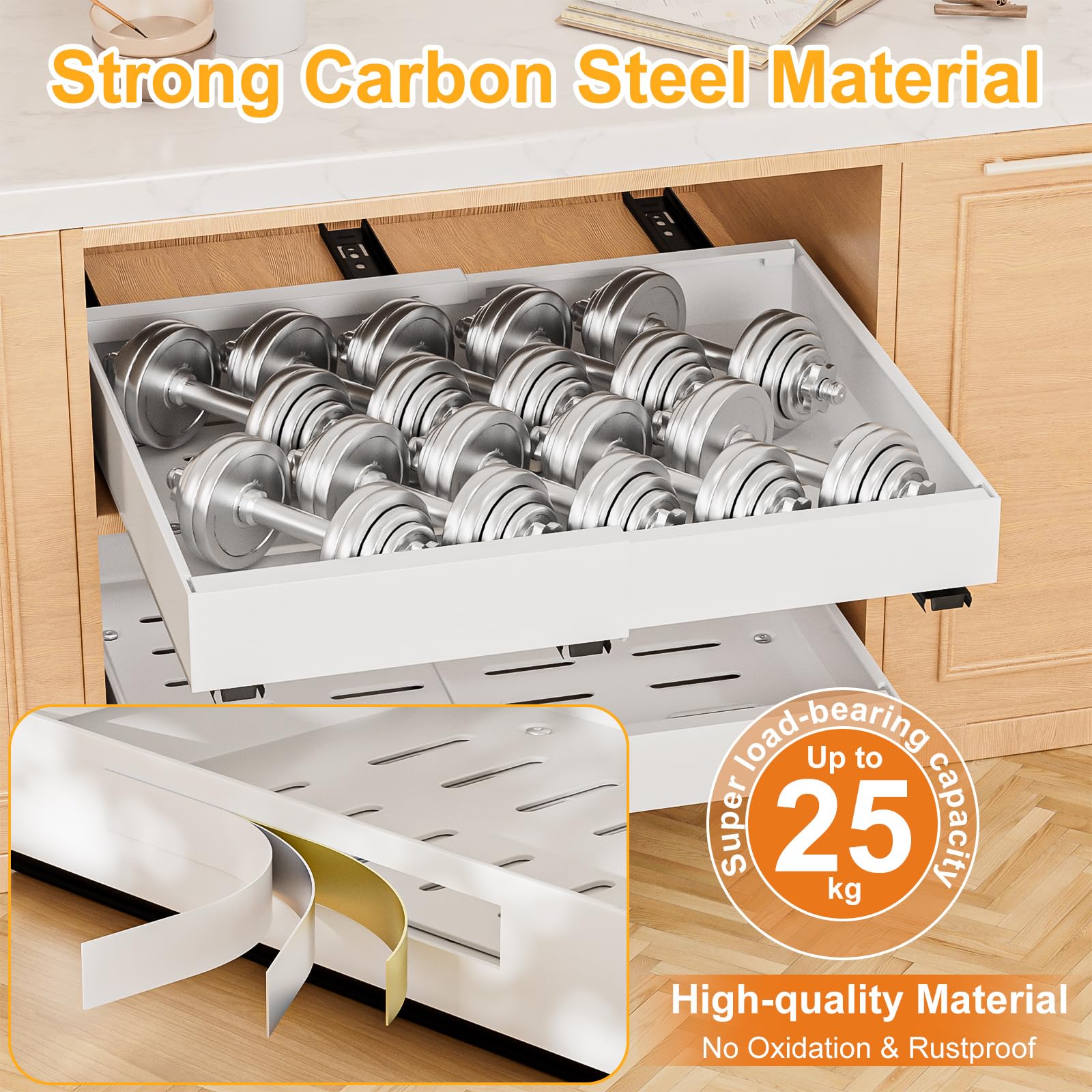 Organizador De Cajón Telescópico Mointal - Ancho Ajustable 32-53 Cm, Profundidad 41.5-61 Cm, Blanco, 2 Piezas