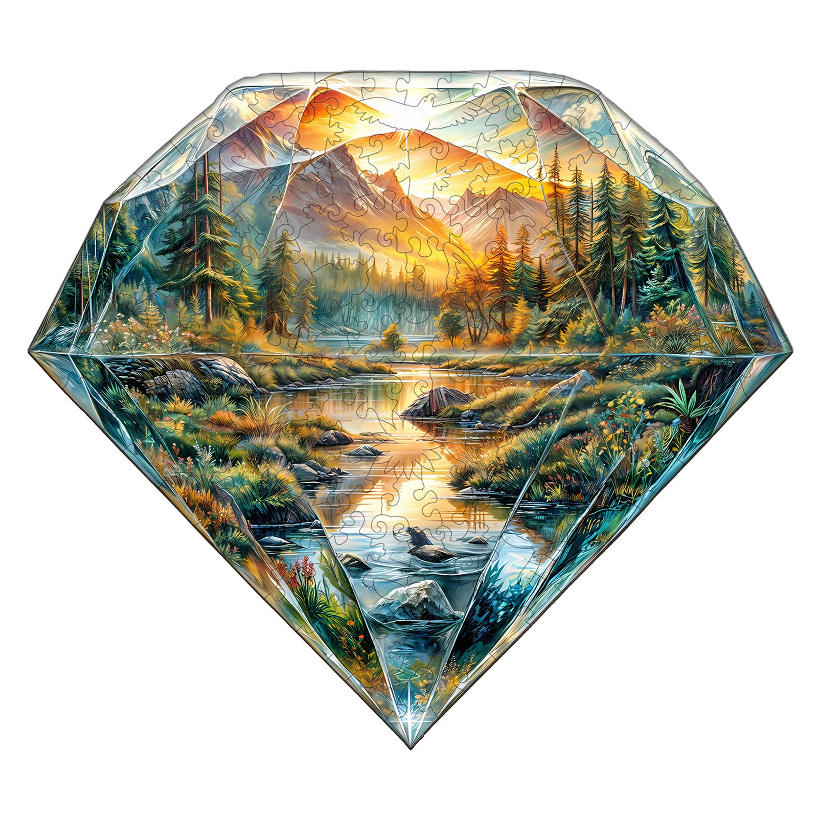 BYHEARTOHOME Wooden Puzzles for Adults - 300 Pieces Diamond Landscape Puzzle - Unique Shapes Wooden Jigsaw Puzzles for Adults - Eco-Friendly Home Office Decor (L-13.4 * 13.4in)