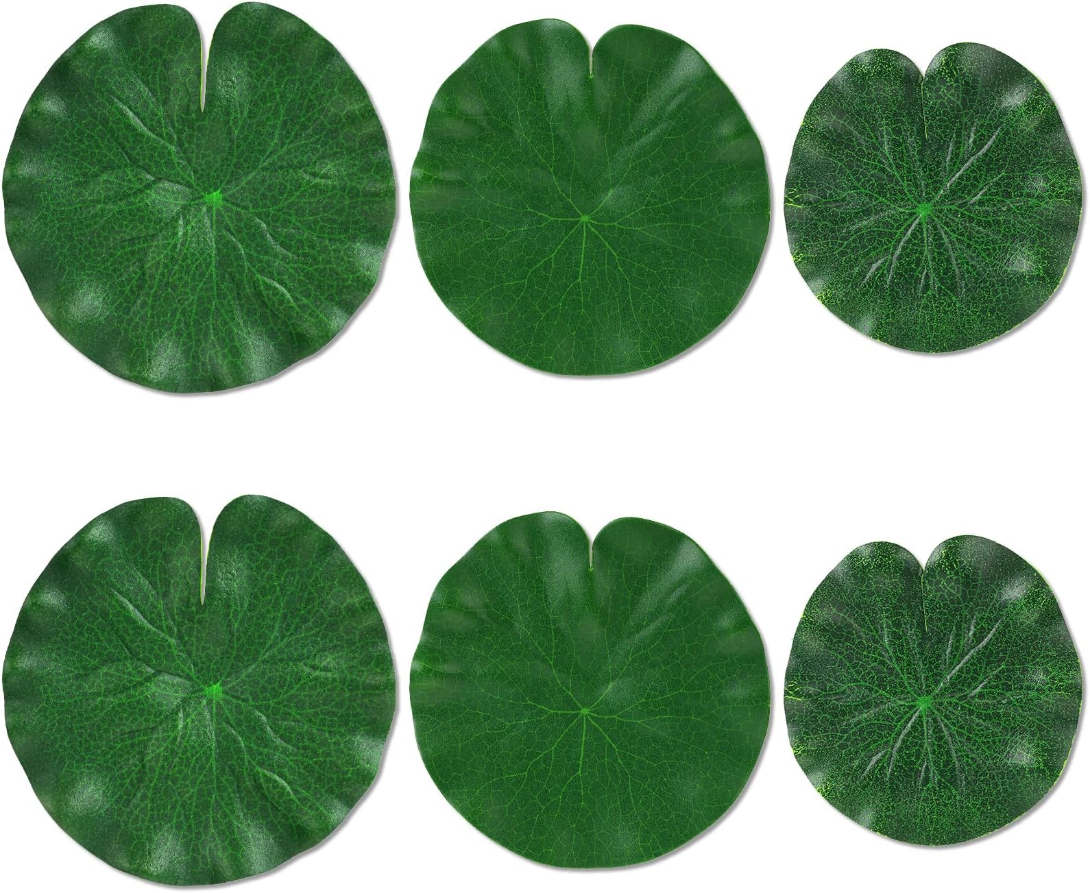Abeillo 6Pcs Fake Lily Pads, 3 Sizes Floating Artificial Lily Pads Decorations, Realistic Pond Plants Decor for Pool Patio Aquarium Fountain