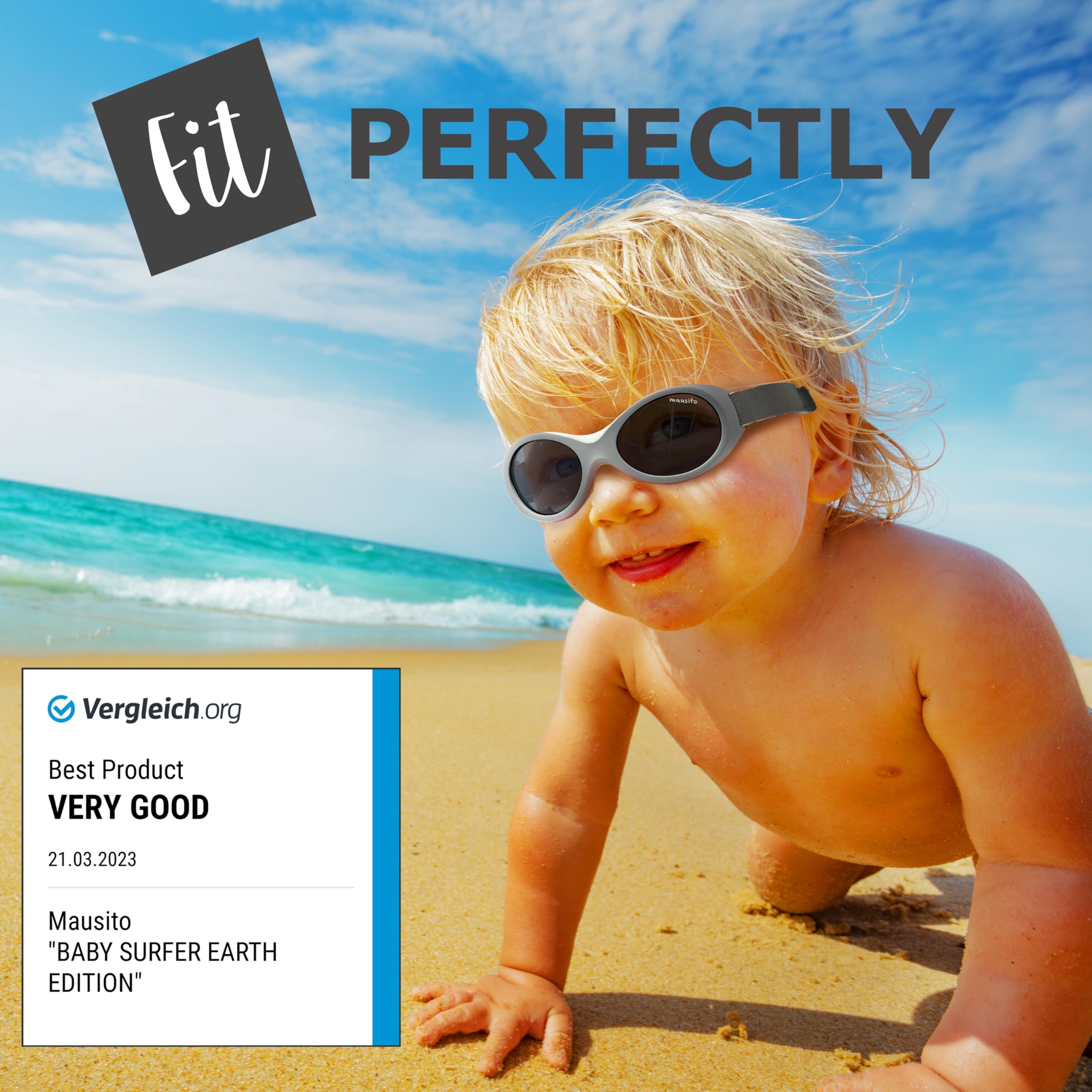 Mausito lunettes de soleil bébé 0-18 mois POLARISÉES & BIOPLASTIQUE sans BPA | Flexibles & souples lunette soleil bebe avec bandeau ajustable | 100% PROTECTION UV | Design européen pour enfants