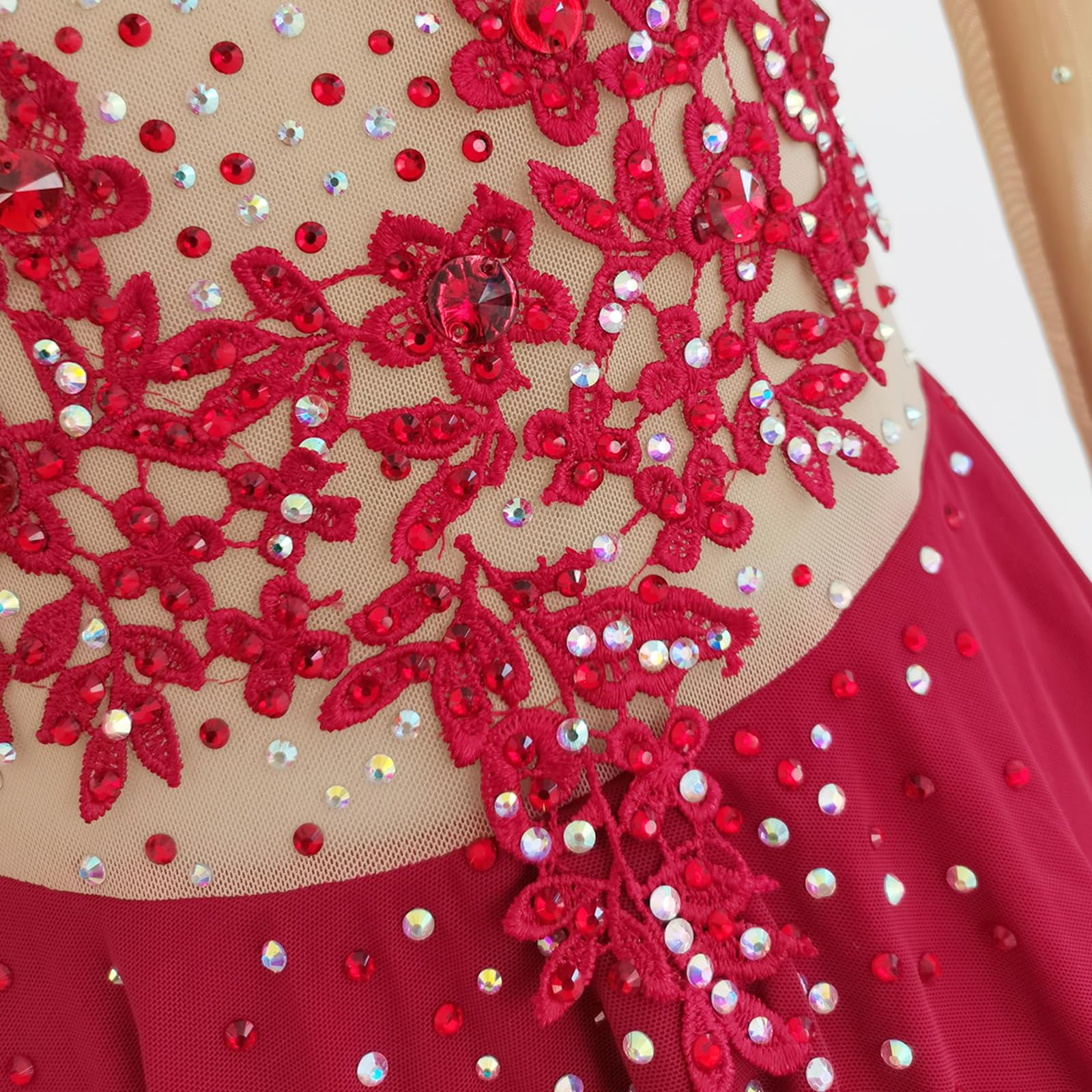 LIUHUO Vestito da pattinaggio artistico su ghiaccio ragazze donne maniche lunghe competizione eseguire elastico confortevole poliestere traspirante