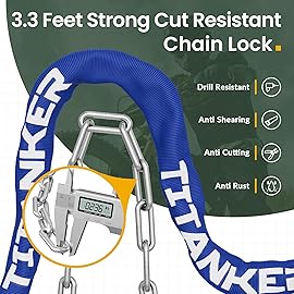 Titanker Bike Chain Lock with Key, 3.3 Feet Heavy Duty Anti-Theft Bike Lock Chain Security Bicycle Chain Locks for Bike, Motorcycle, Bicycle, Door, Gate, Fence, Grill (6mm Thick Chain, Blue)