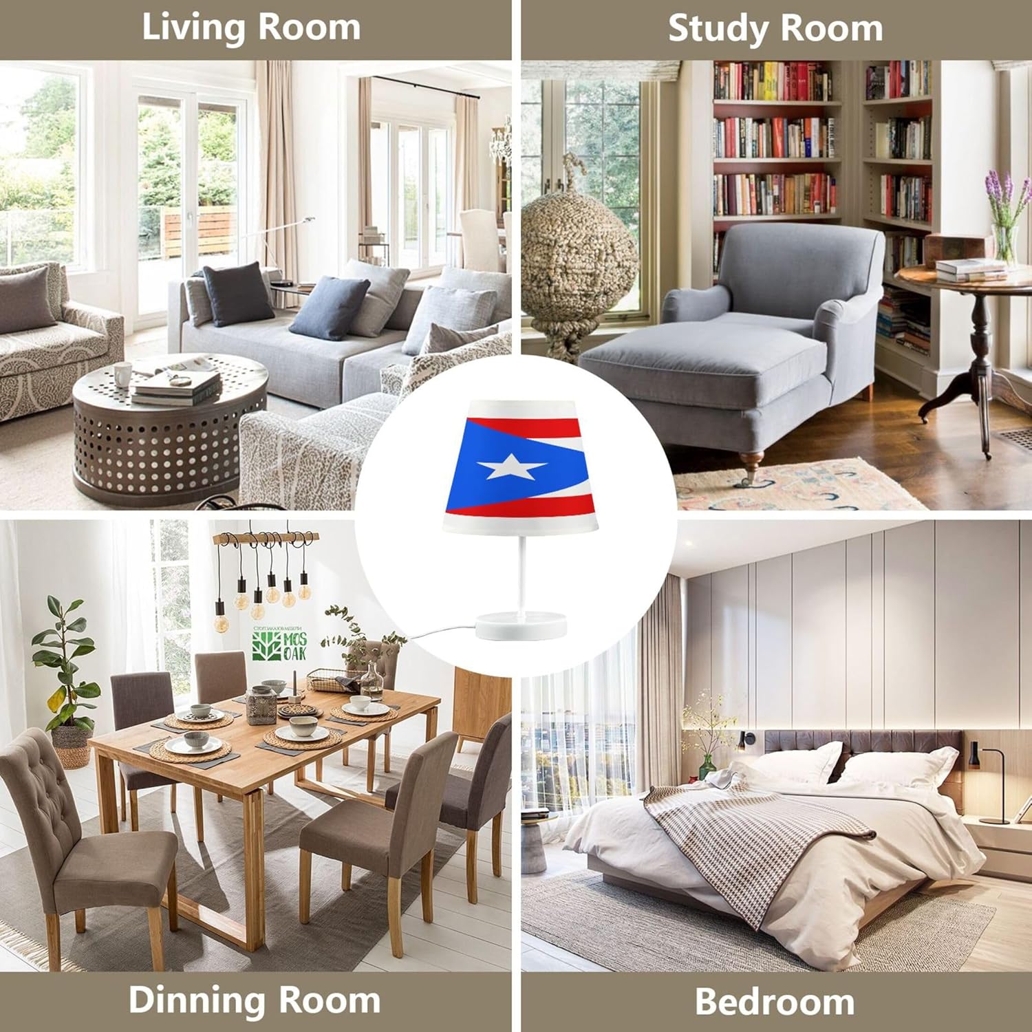 Classic Traditiona Puerto Rico Flag LED Table Lamp with USB Port Night Light Dimmable Bedside Lamps for Living Room Bedroom Desk, M