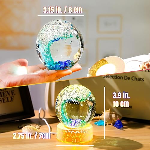 Miniatura 6 de Figuras de bola de cristal hechas a mano con olas del océano sopladas a mano, orbes azules con decoración de acuario verde, bola de vidrio