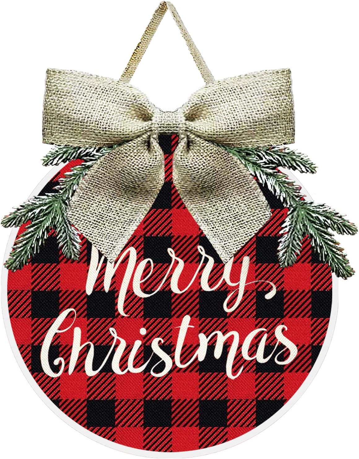 Merry Christmas Wreath - Buffalo Plaid Christmas Wreaths for Front Door, Outdoor, Farmhouse Christmas Decor - Winter Wreath Christmas Sign Wooden Holiday Decor for Christmas Window Decorations - (Red)