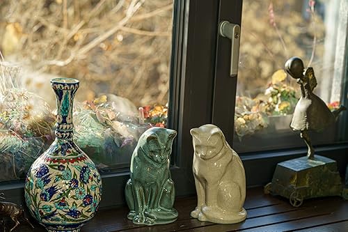 Miniatura 6 de Neko  Hermosa urna de cremación hecha a mano para cenizas de mascotas, hecha a mano con acabados elegantes, mezcla verde graso, urna de cerámica