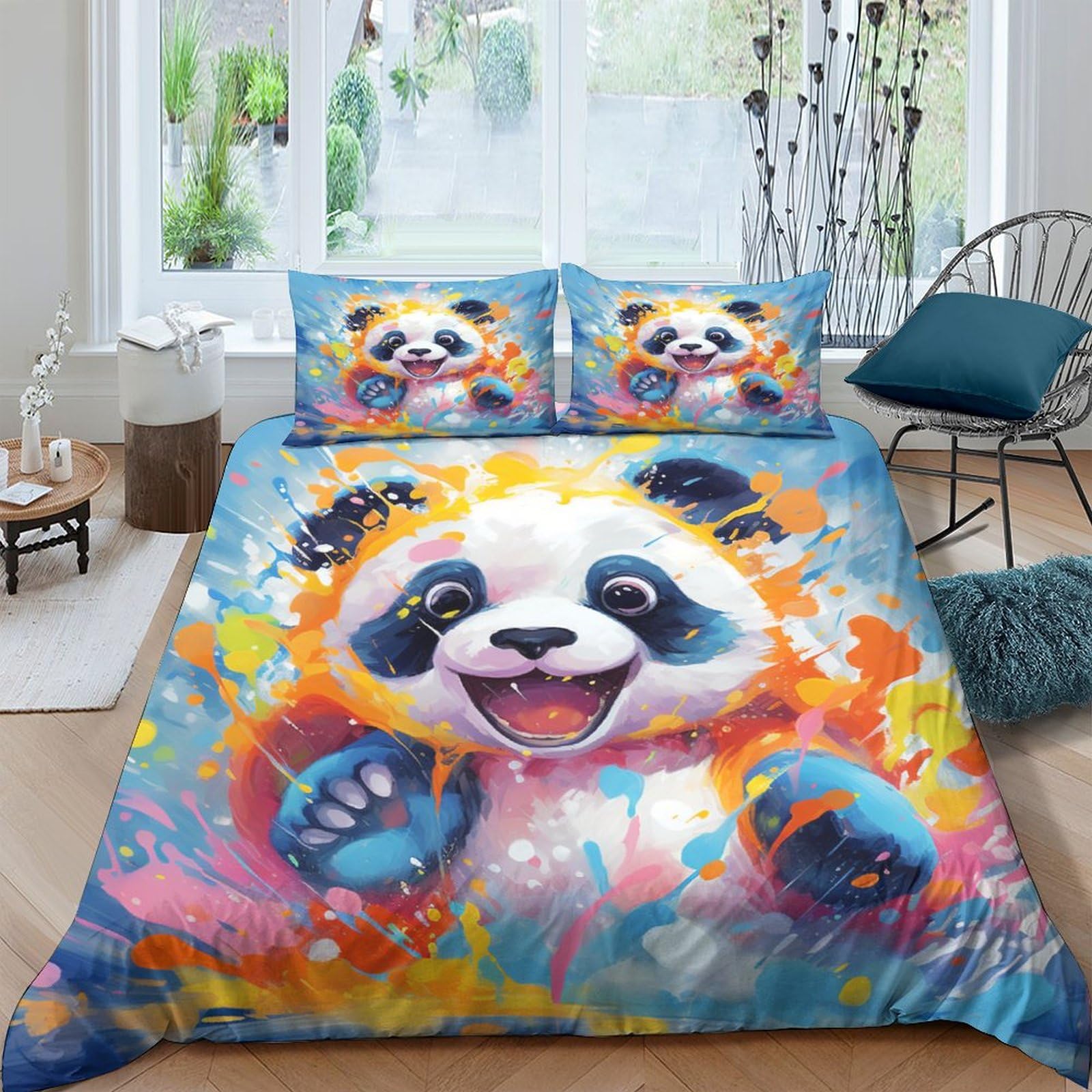 Parure de lit panda 200x200 cm avec housse de couette microfbre et taies