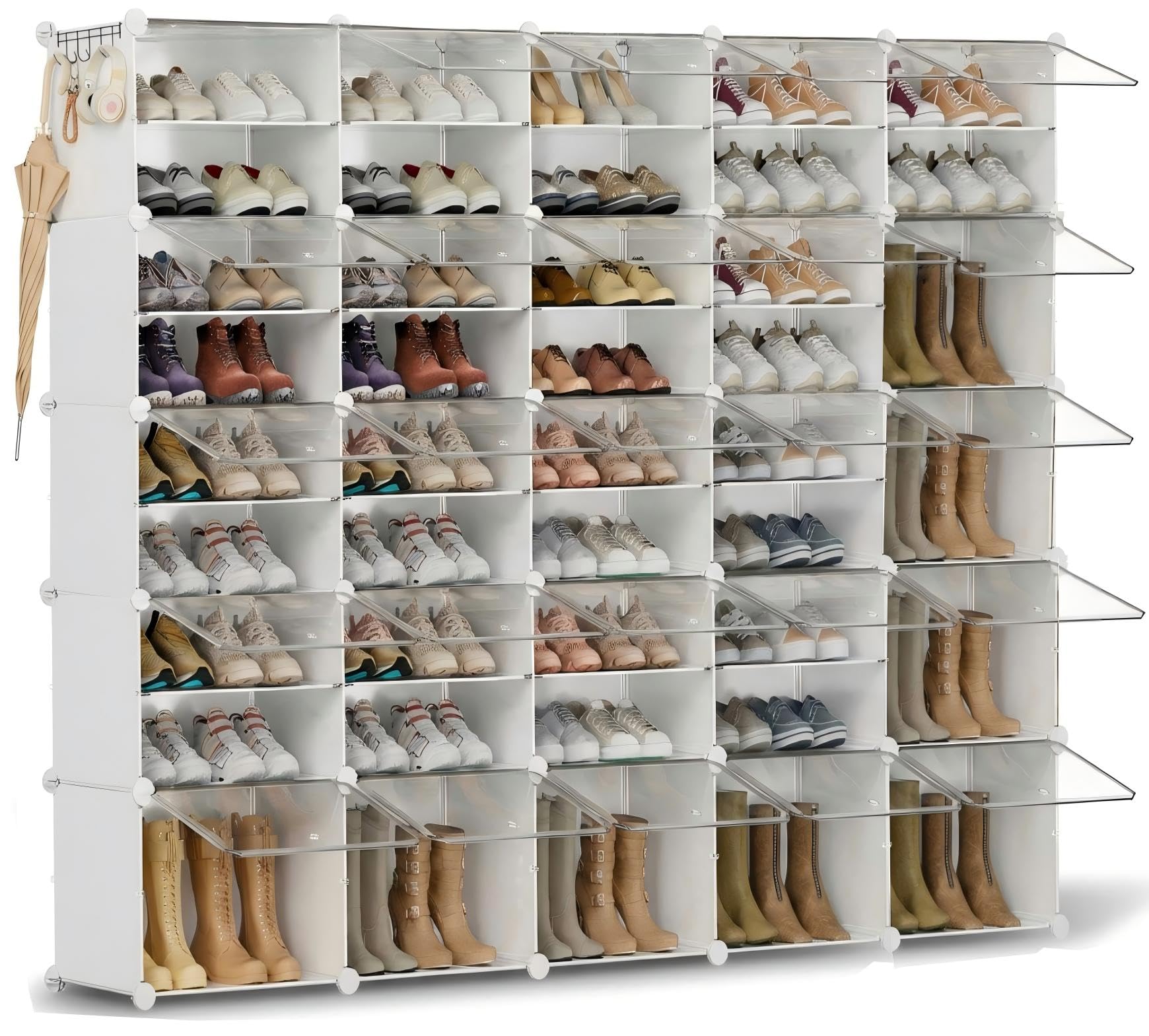 Zapatero con 42 Compartimentos, Zapatero Alto y Estrecho, Zapatero Blanco, Armario Alto Cerrado para Armario, Pasillo, Dormitorio, Entrada, DIY Personalizable