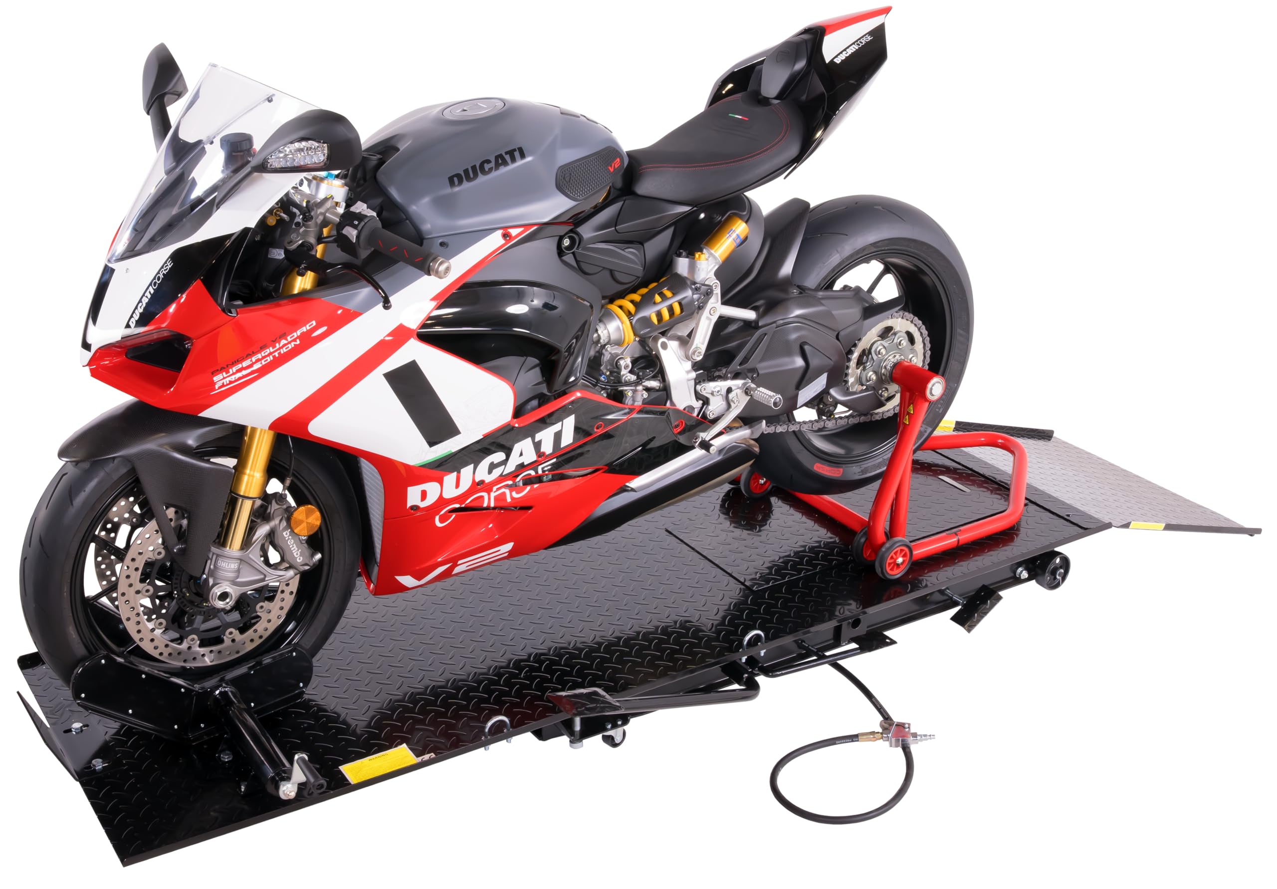 Ponte sollevatore per motocicletta, parallelogramma, 450 kg con pneumatico + azionamento a pedale, blu, PLB450-PAJ, 01646