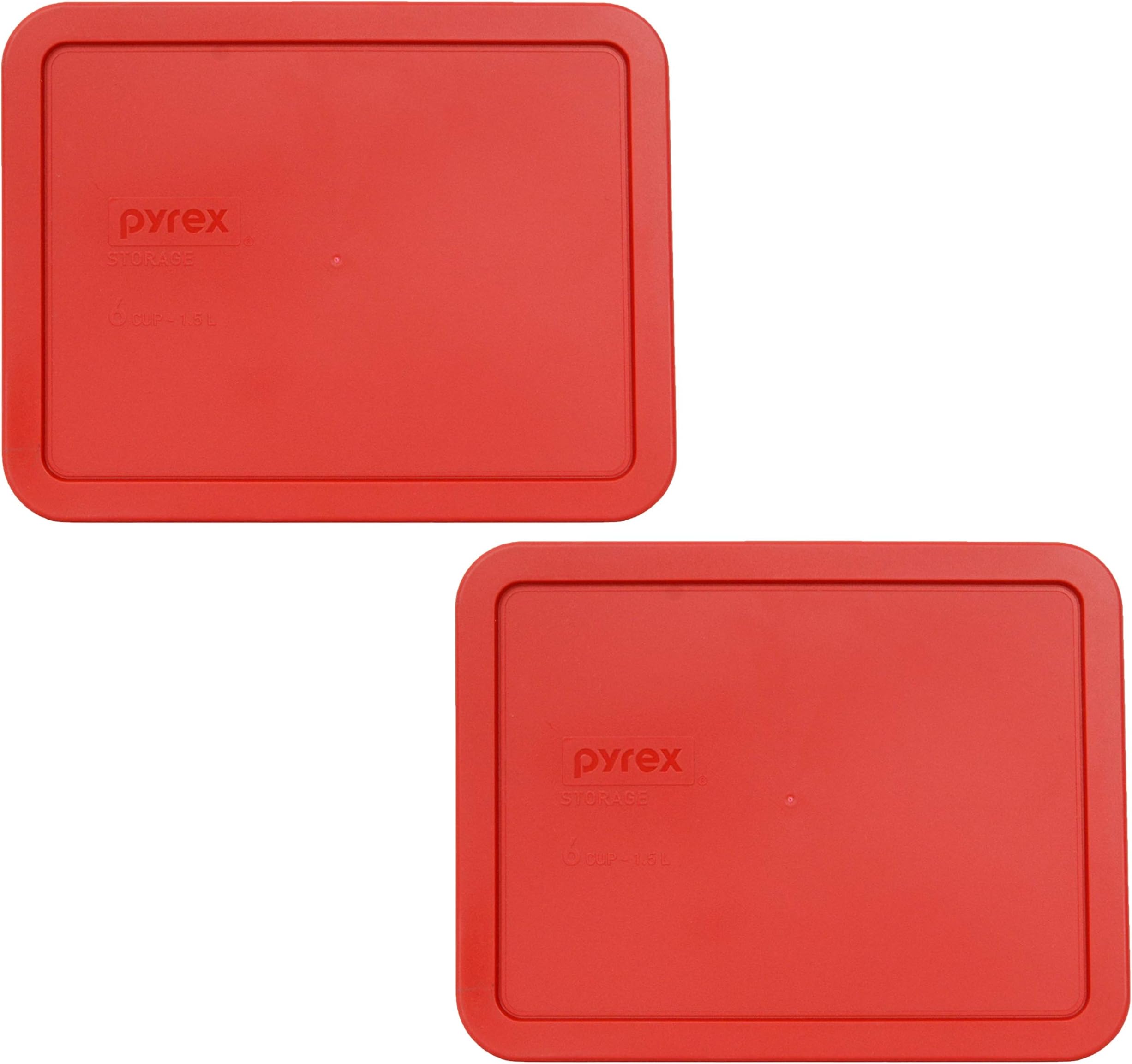 Pyrex 7211-PC 6 Cup Poppy Red Rectangle Plastic Food Storage Lid - 2 Pack