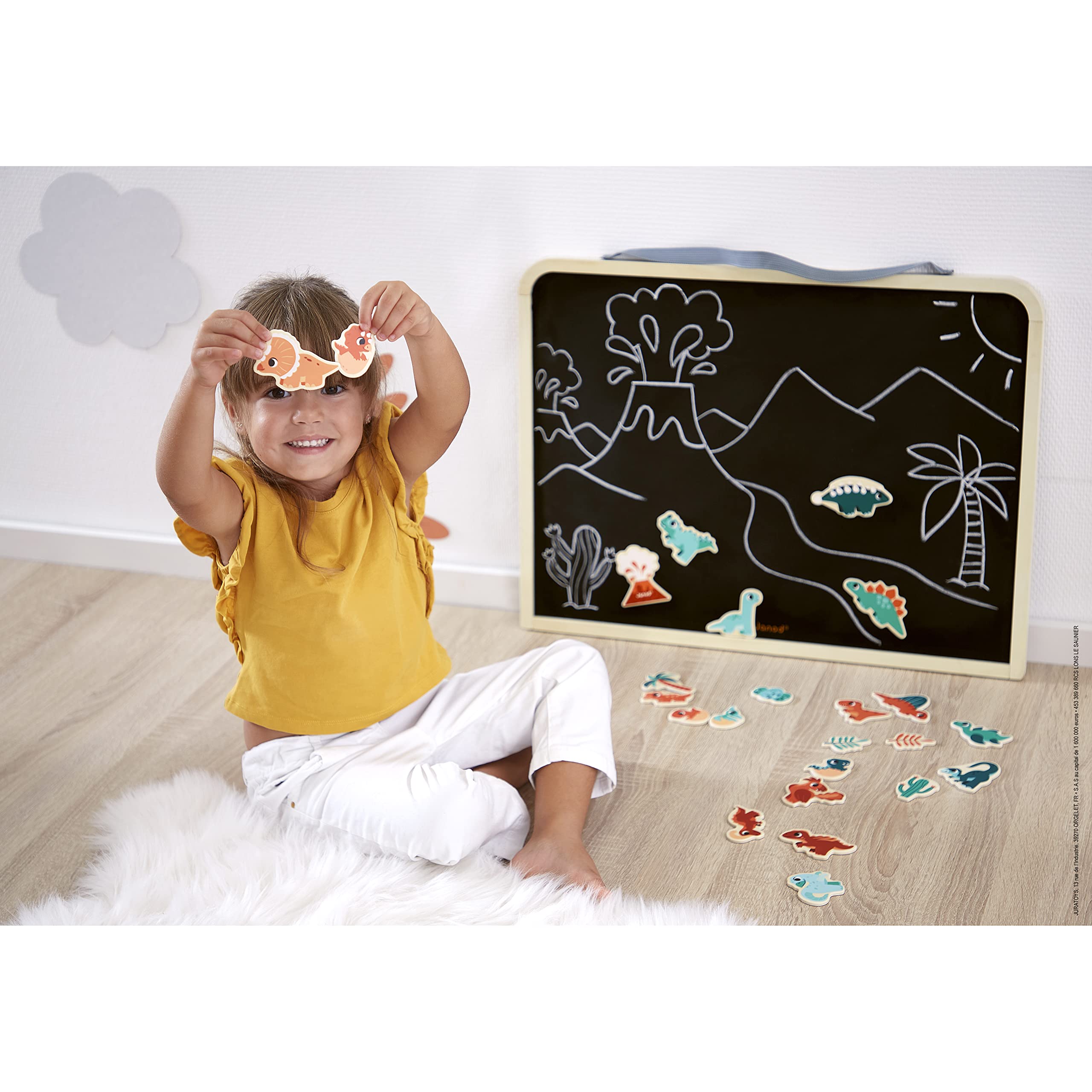Janod - Grand Tableau Noir Mural Magnétique Recto Verso - pour Écrire et Dessiner - avec 3 Craies + 1 Brosse - Jouet en Bois FSC - Dès 3 Ans, J09635