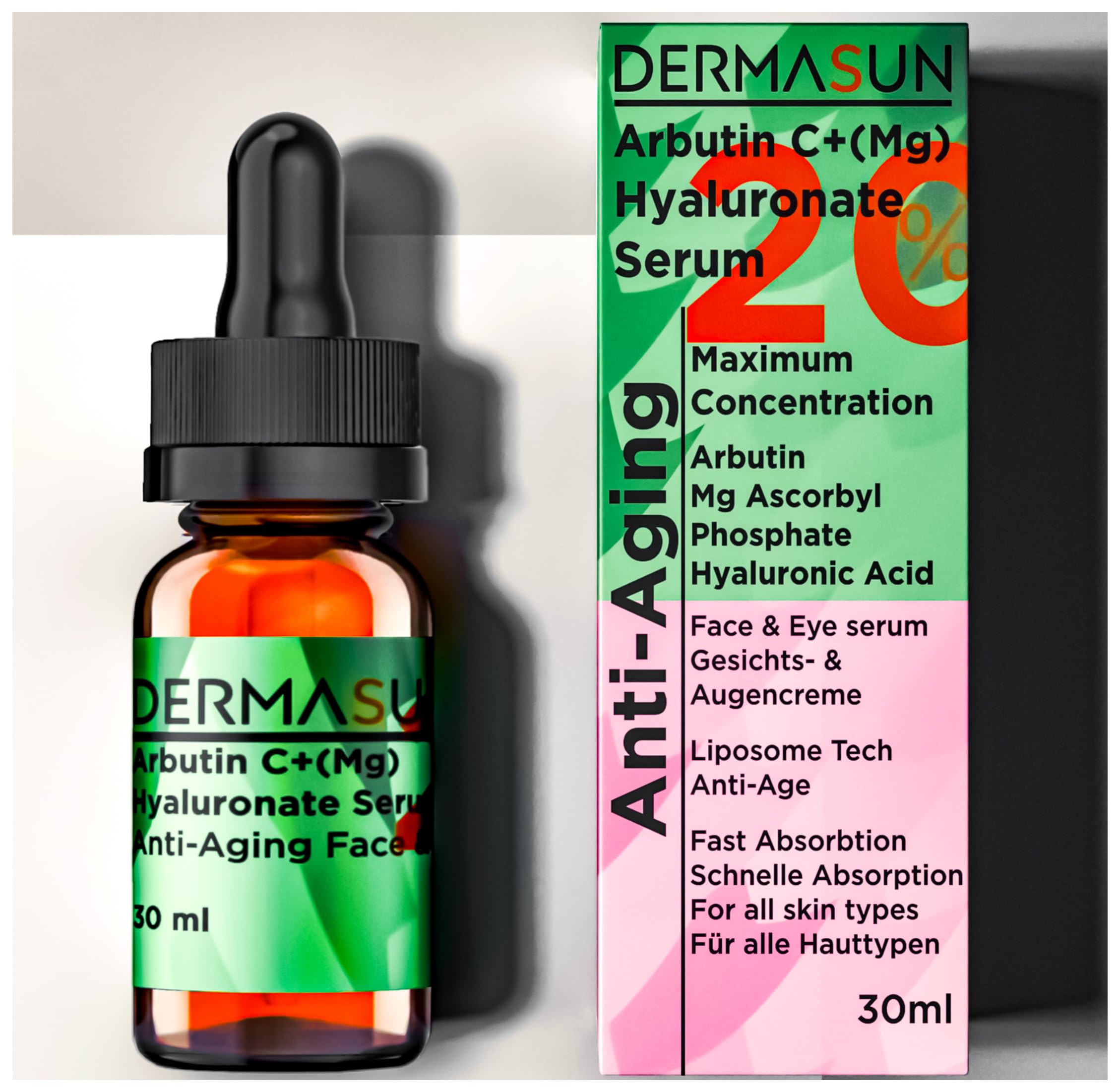 DERMASUN High Dose 20% Vitamin C Anti-Ageing Serum: Moisturising & Skin Brightening Serum with Liposomal Vitamin C