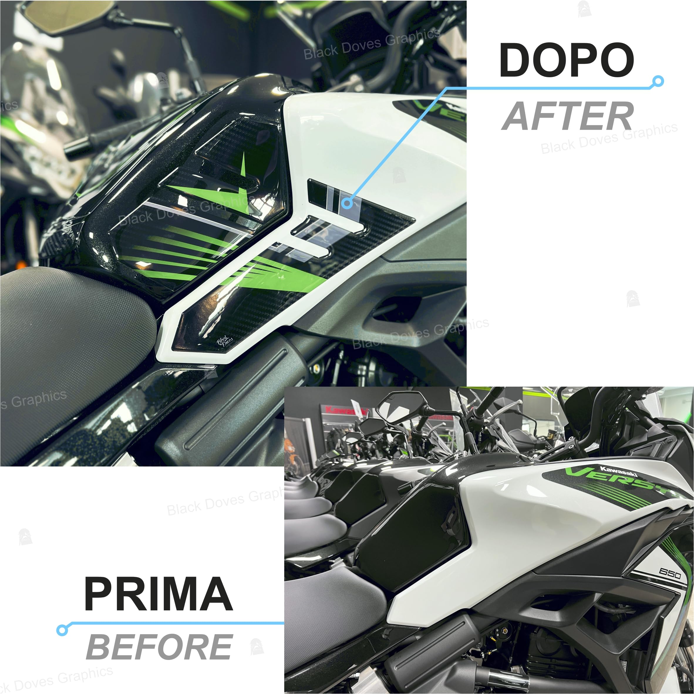 Adesivi Resinati 3D protezioni compatibili con/sostitutivo per Kawasaki Versys 650 2025 Metallic Matte Graphenesteel Gray (Protezione Fiancate Serbatoio)