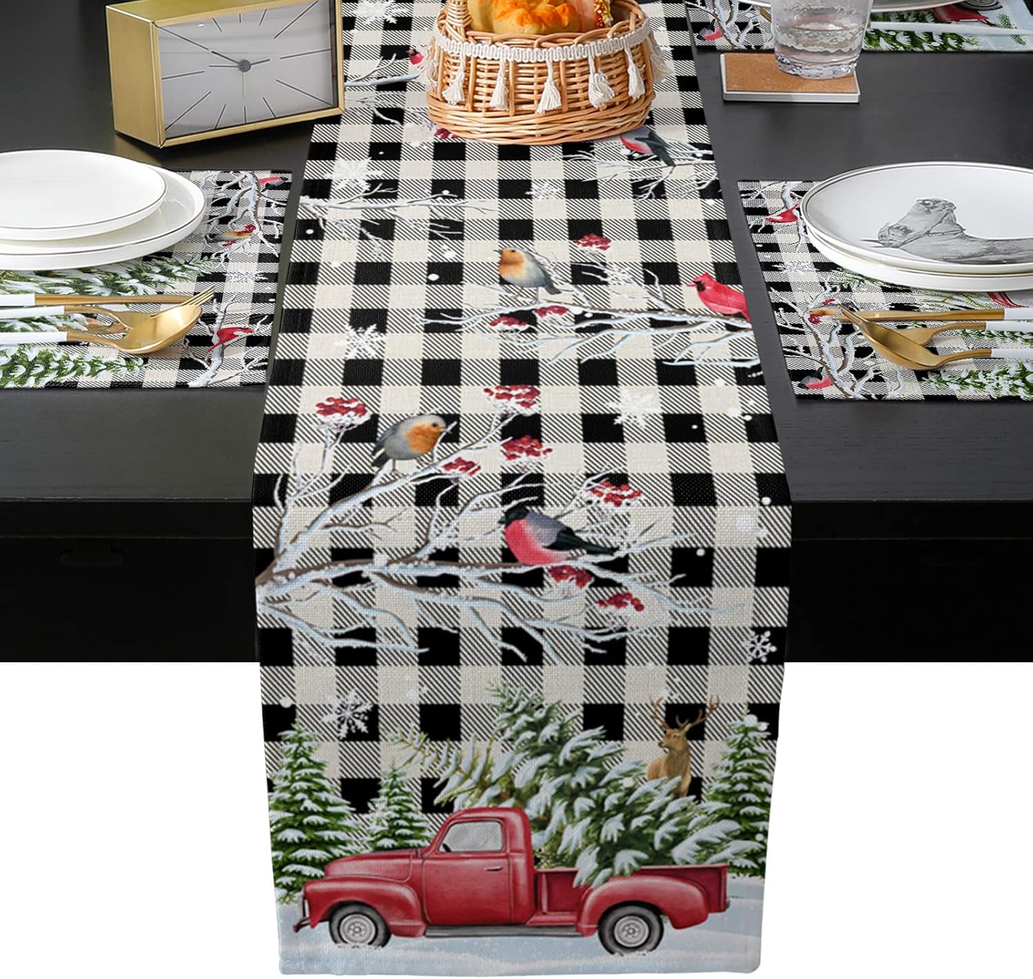 LBHAUSE Burlap Table Runner 70 Inch Long with Placemat Set