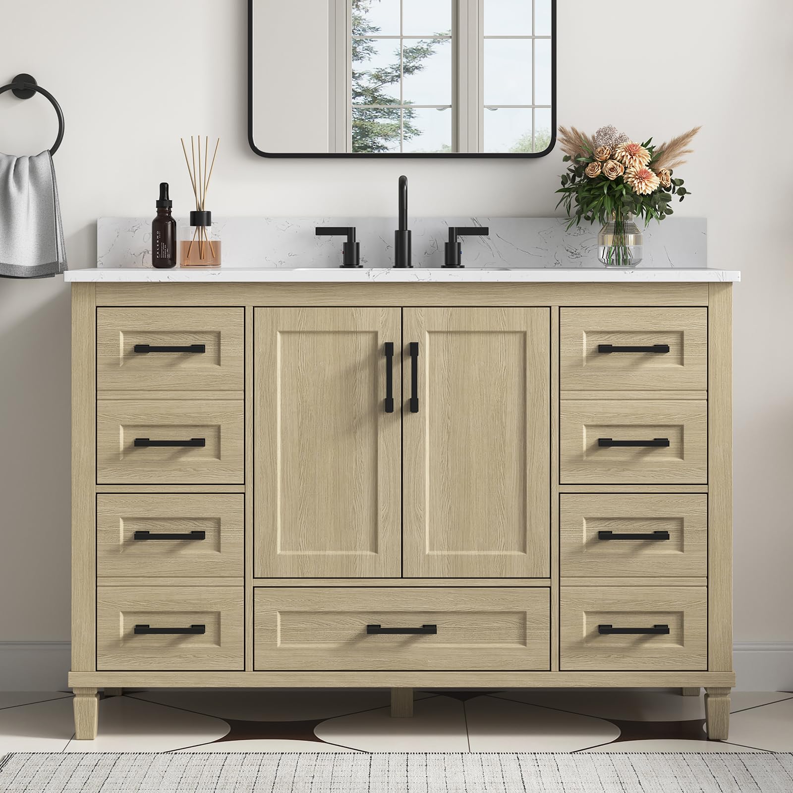 Deluxe Living 48 Inch Oak Bathroom Vanity