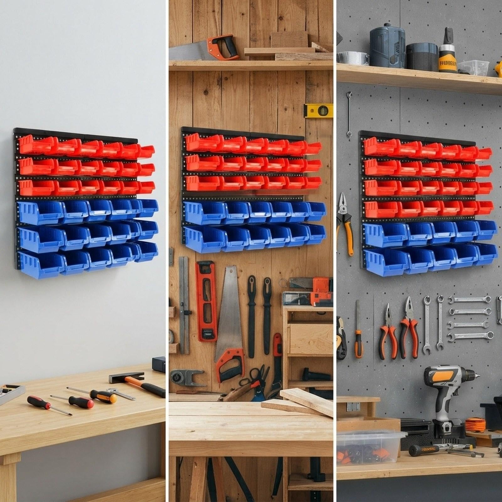 30 contenitori a parete con pannello forato, robusti, di grande capacità, per componenti, attrezzi, per la casa, per lavori artigianali, perline, Blu Rosso