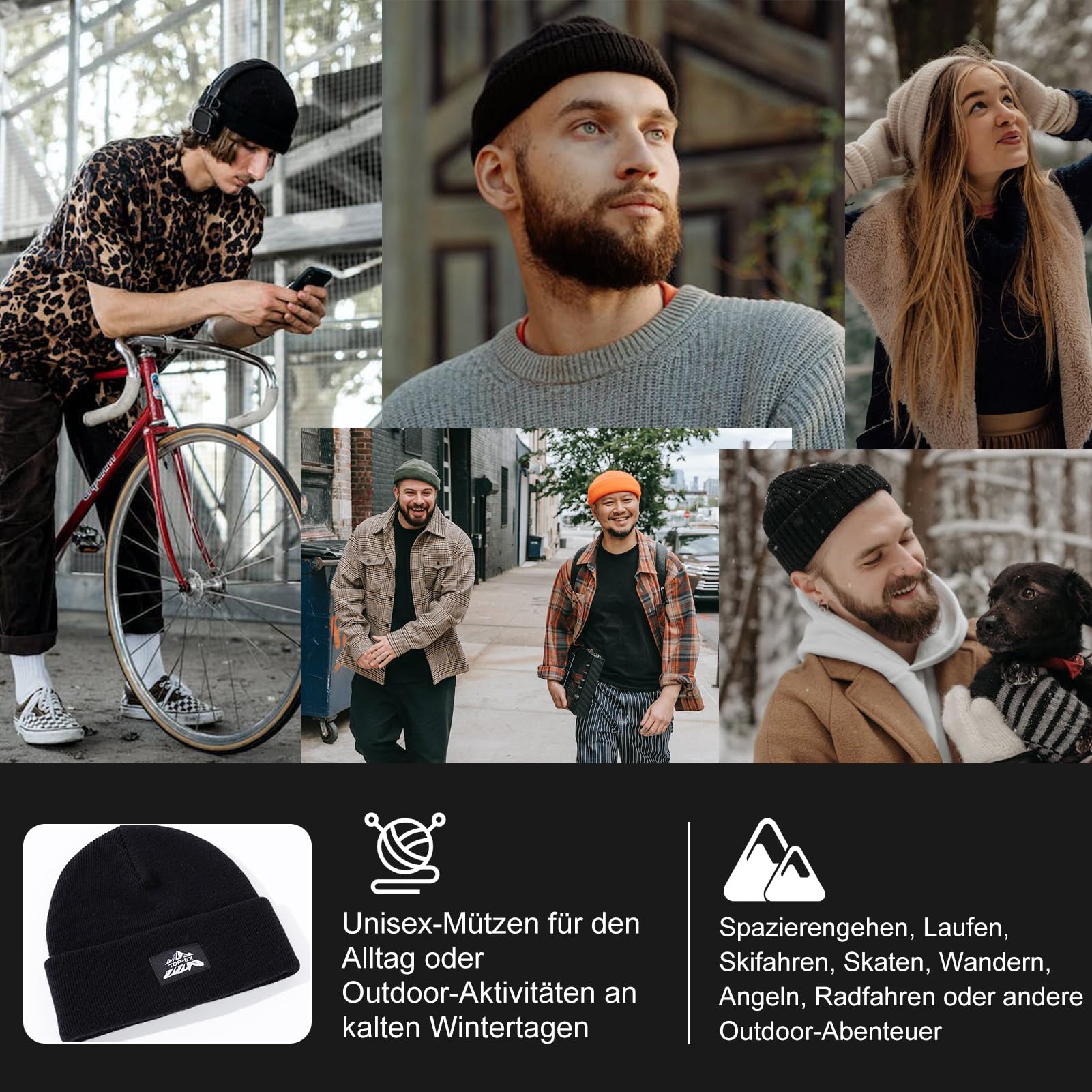 TOP-EX PolarWool 100% wełna z merynosów, ciepła czapka zimowa dla mężczyzn i kobiet, wiatroszczelna, oddychająca, czarna, rozm. M-XXL