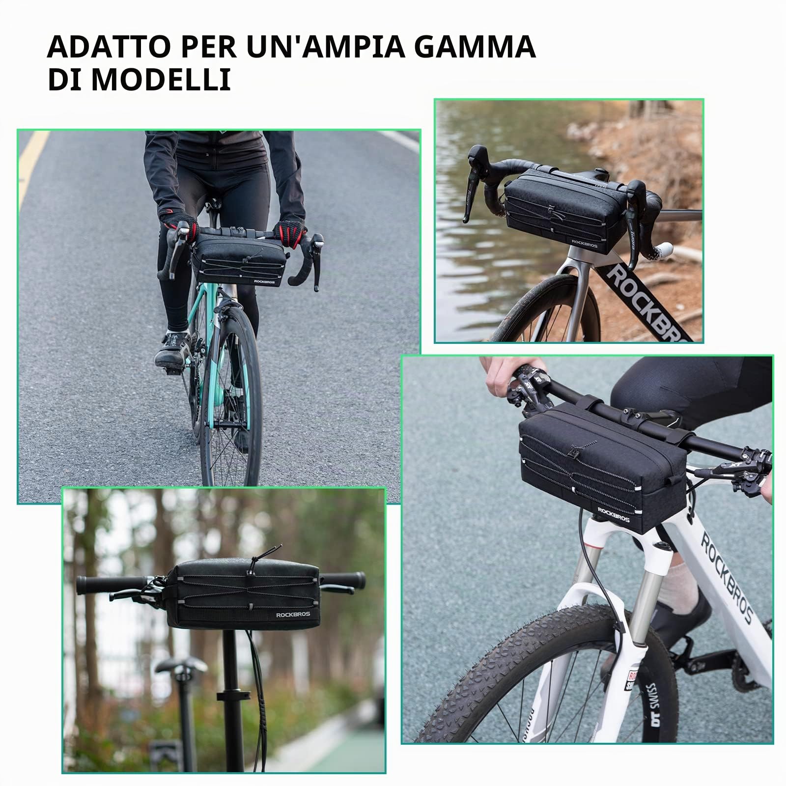 ROCKBROS Borsa Manubrio Bici Multifunzione 2L Tracolla Portatile Scooter | Convertibile in Borsa a Tracolla, Capacità Spaziosa 2L, Leggero e Resistente. Compatibile con MTB, Scooter e Monopattini